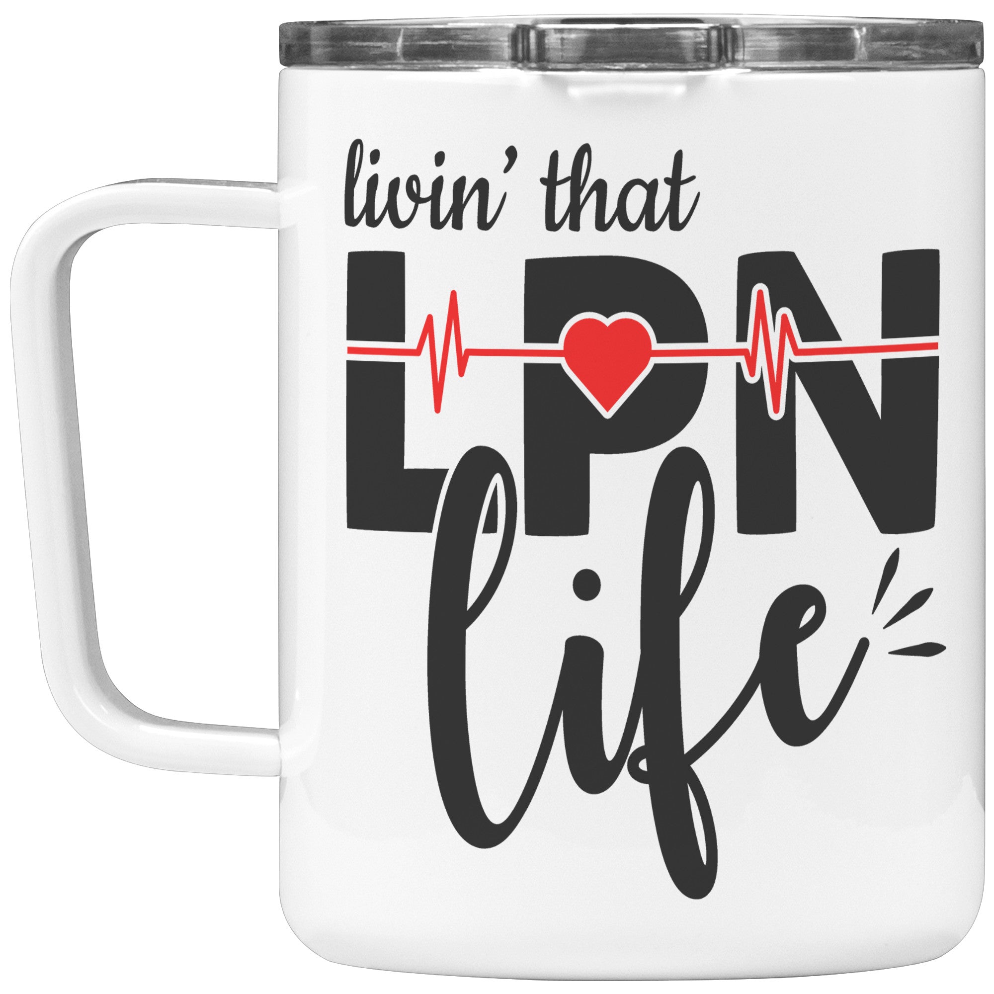 10 oz Insulated Coffee Mug with EKG Monitor Design - 'Livin' That LPN Life' - Durable and Stylish Mug for Licensed Practical Nurses