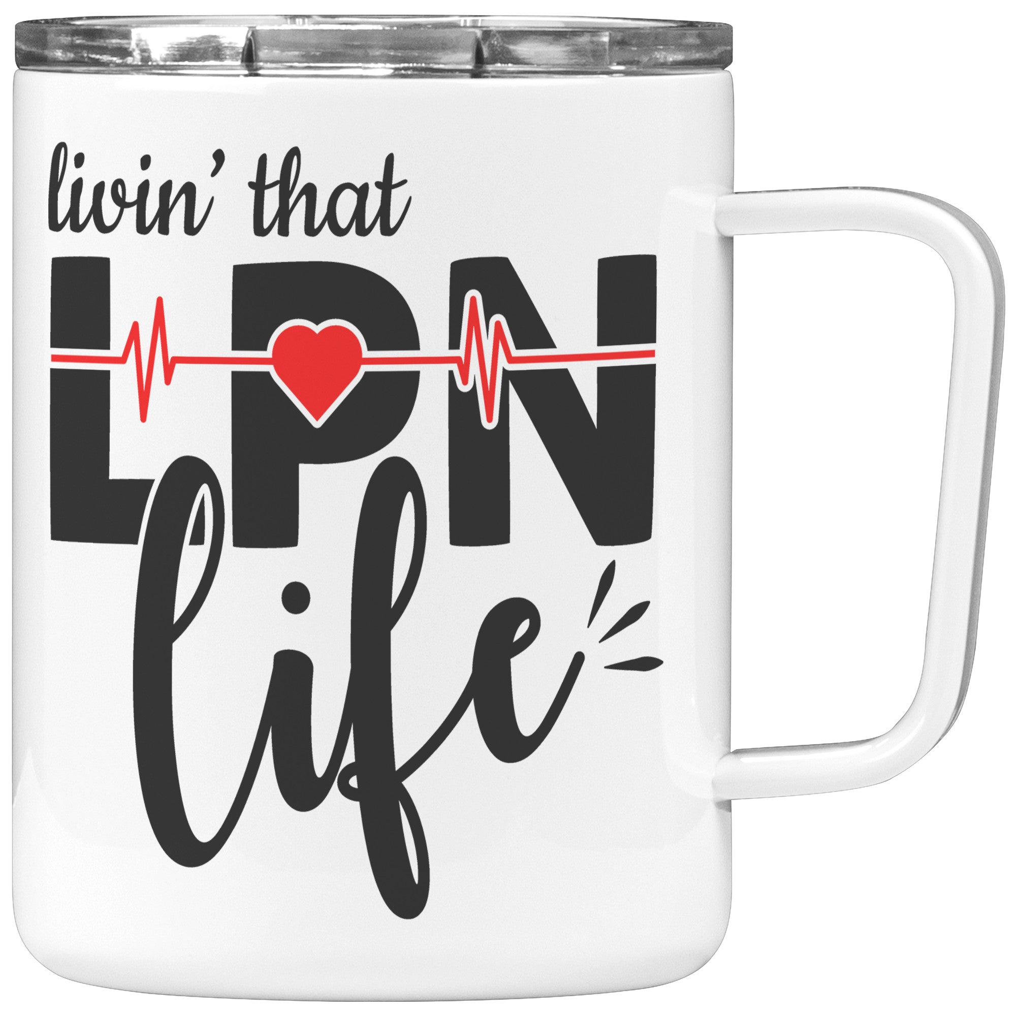 10 oz Insulated Coffee Mug with EKG Monitor Design - 'Livin' That LPN Life' - Durable and Stylish Mug for Licensed Practical Nurses