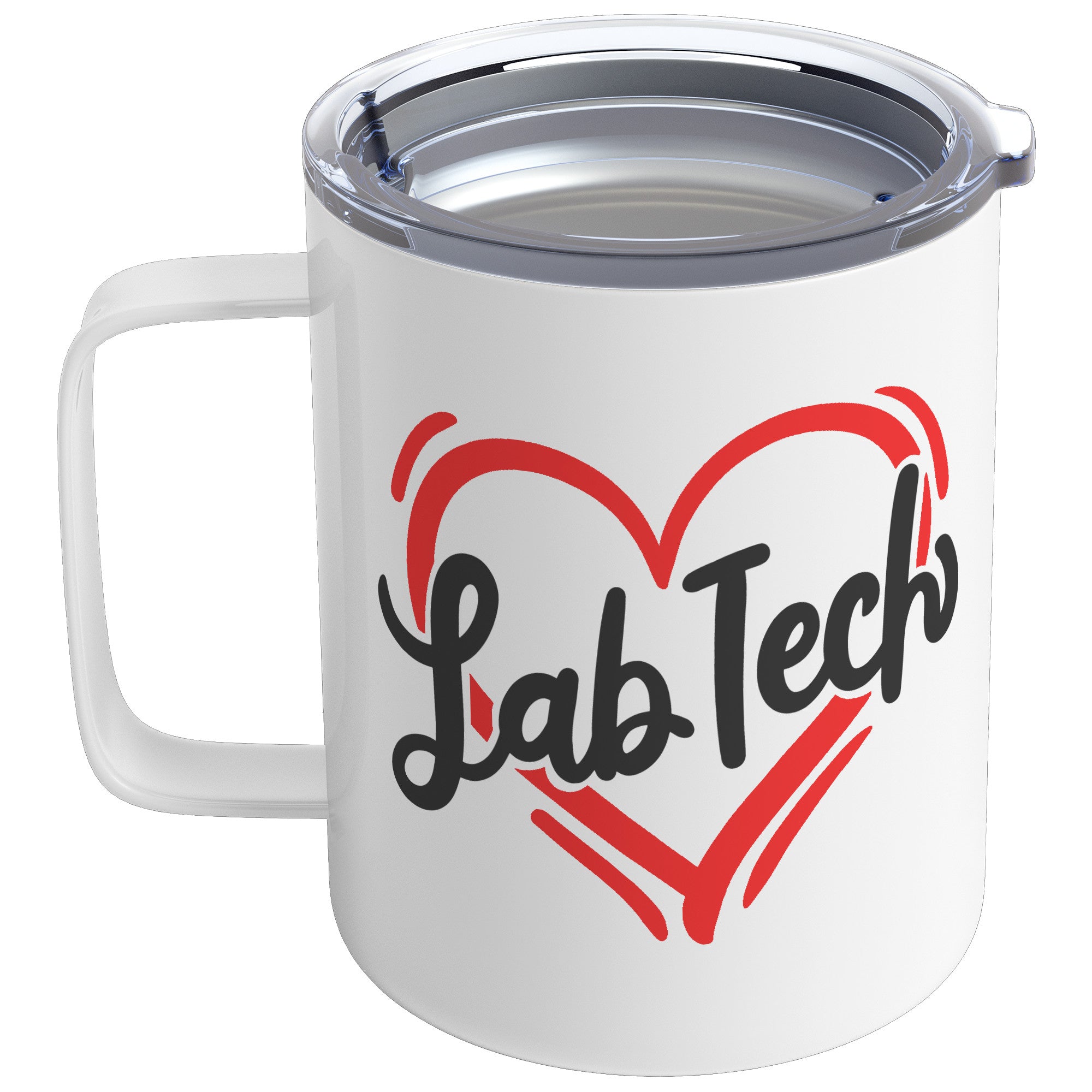 10 oz Insulated Coffee Mug with 'Lab Tech' Inside a Heart Design - Ideal for Laboratory Technicians - Stylish and Durable