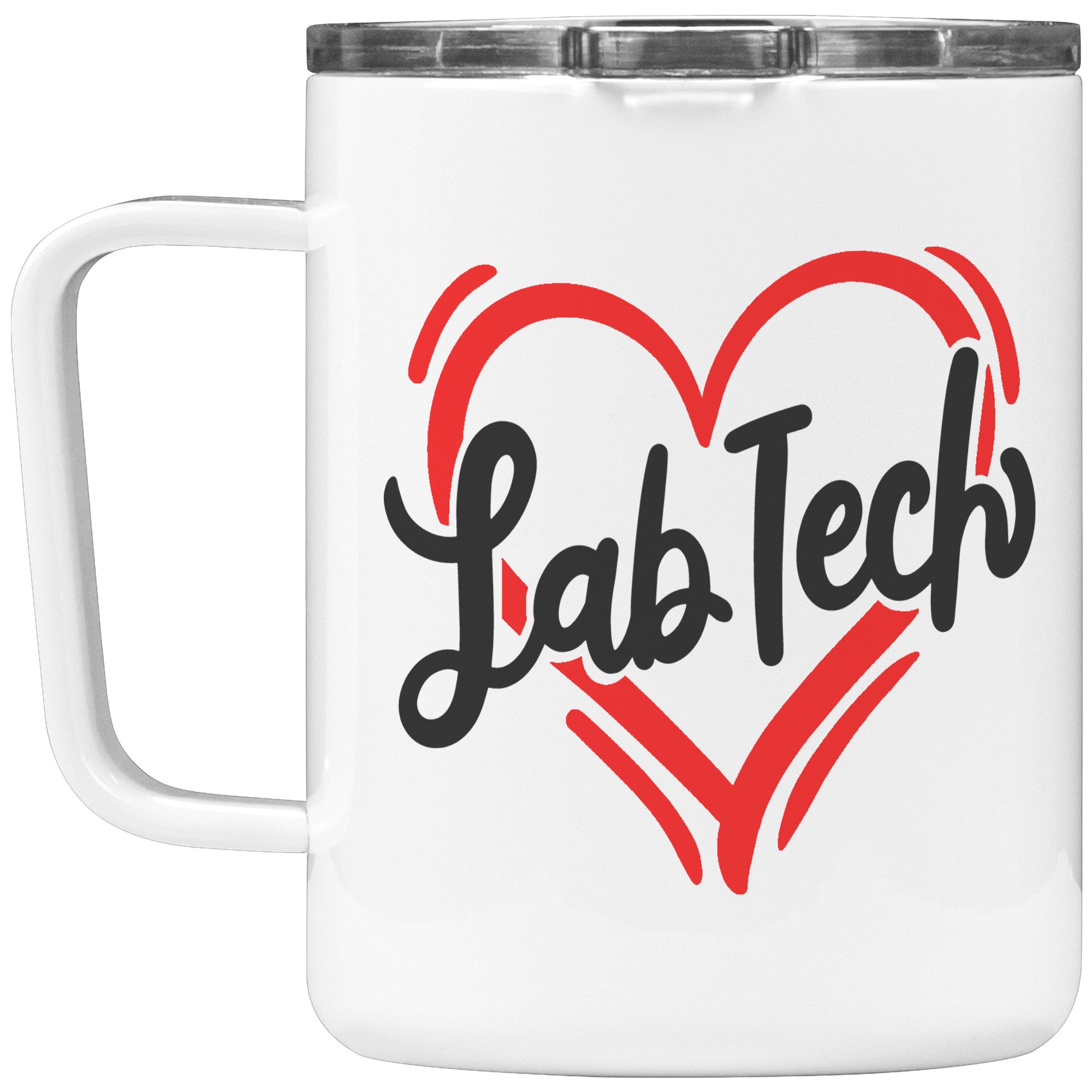 10 oz Insulated Coffee Mug with 'Lab Tech' Inside a Heart Design - Ideal for Laboratory Technicians - Stylish and Durable