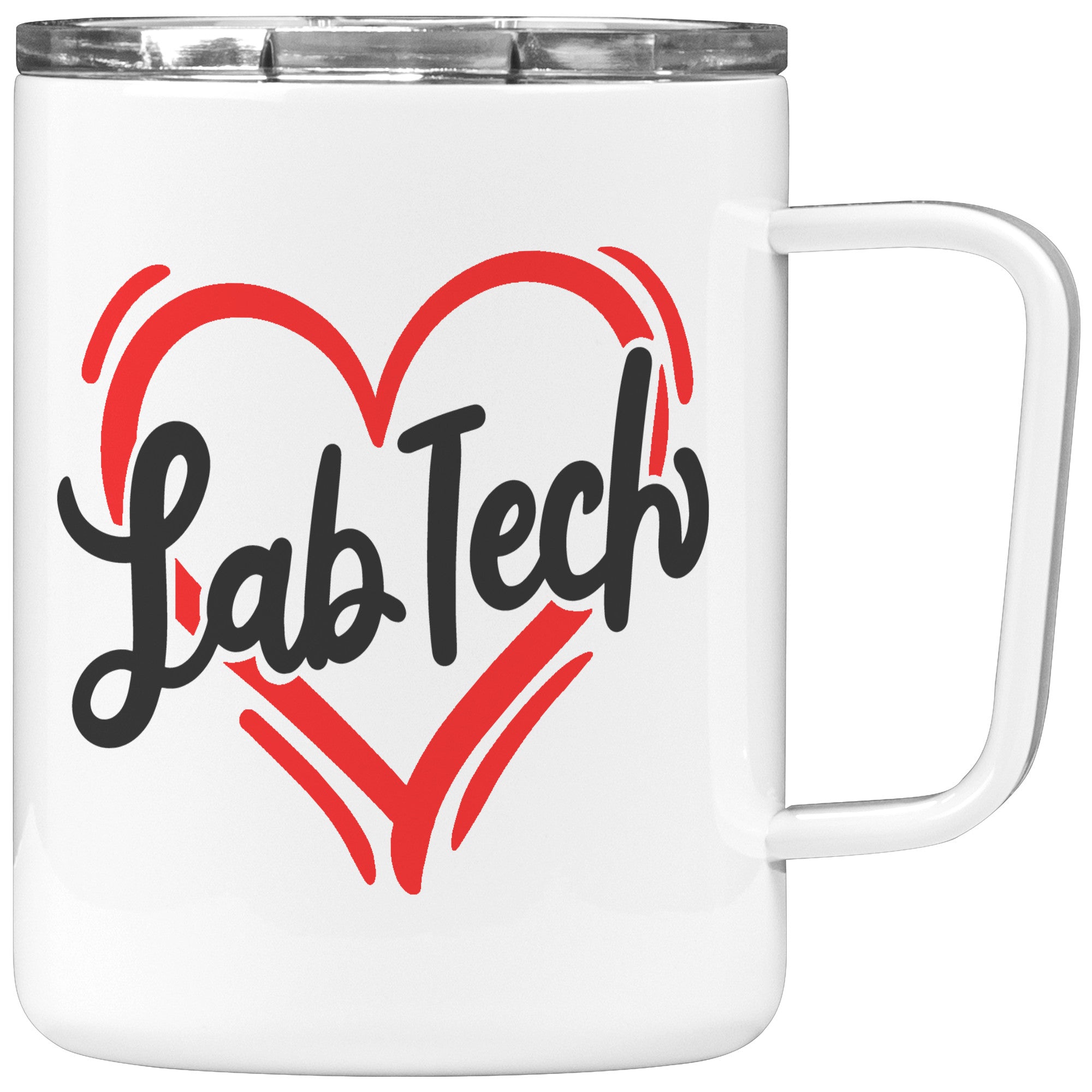 10 oz Insulated Coffee Mug with 'Lab Tech' Inside a Heart Design - Ideal for Laboratory Technicians - Stylish and Durable