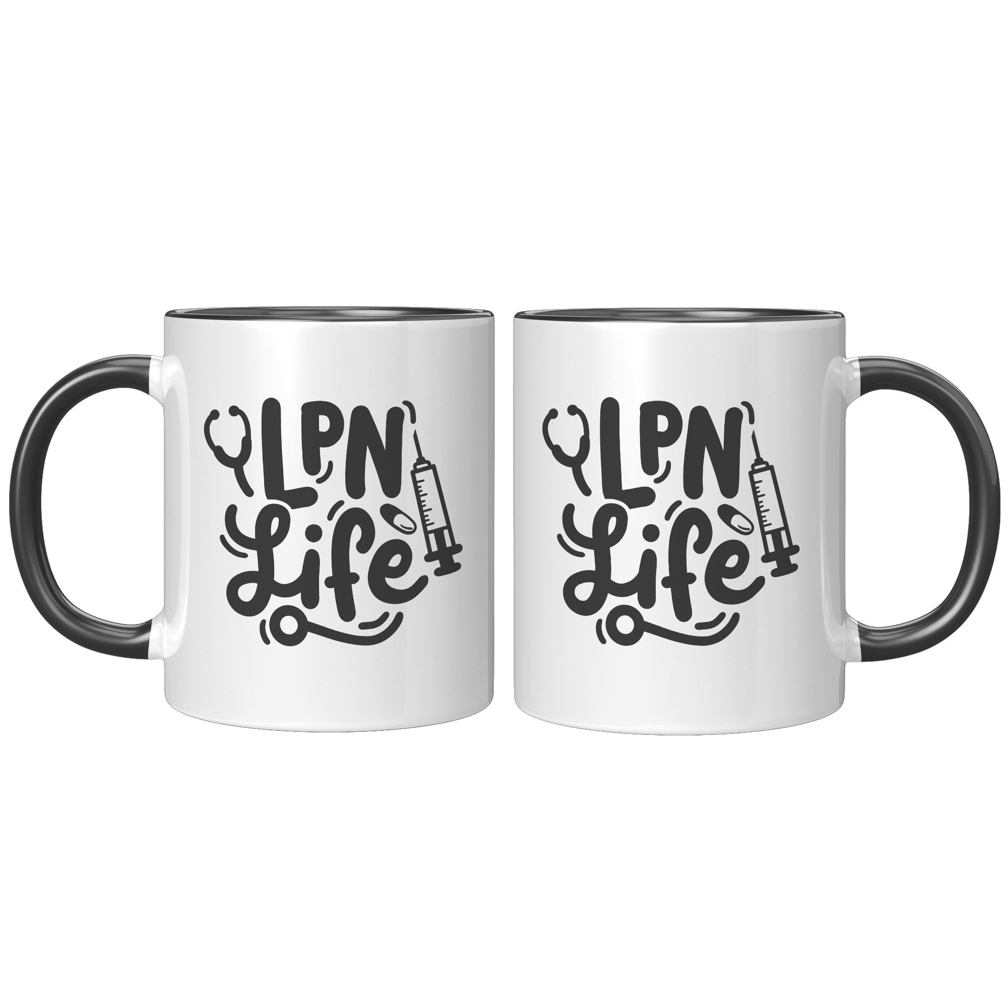 11 oz Accent Mug 'LPN Life' with Needle, Pill, and Stethoscope Design - Perfect for Licensed Practical Nurses and Medical Staff