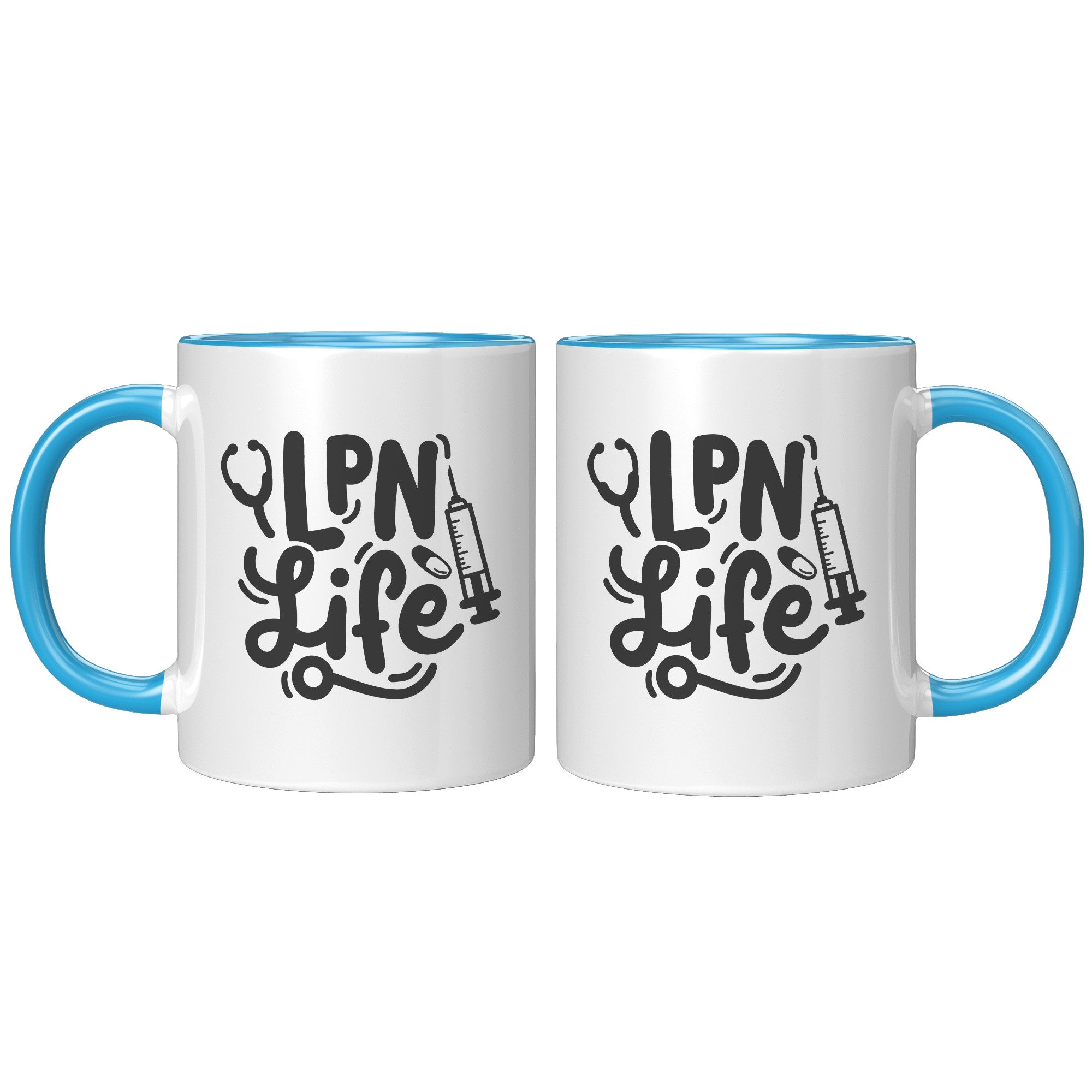 11 oz Accent Mug 'LPN Life' with Needle, Pill, and Stethoscope Design - Perfect for Licensed Practical Nurses and Medical Staff