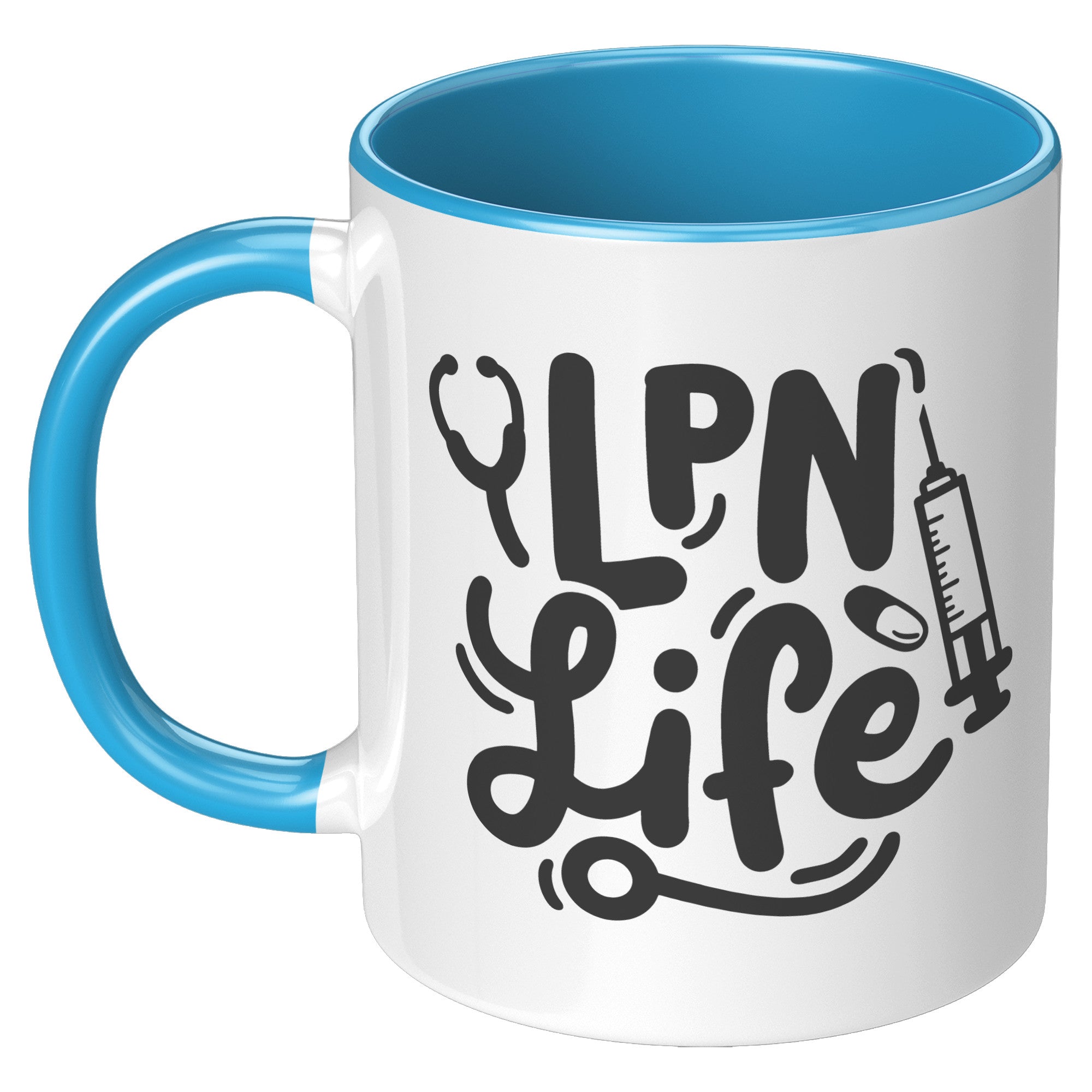 11 oz Accent Mug 'LPN Life' with Needle, Pill, and Stethoscope Design - Perfect for Licensed Practical Nurses and Medical Staff
