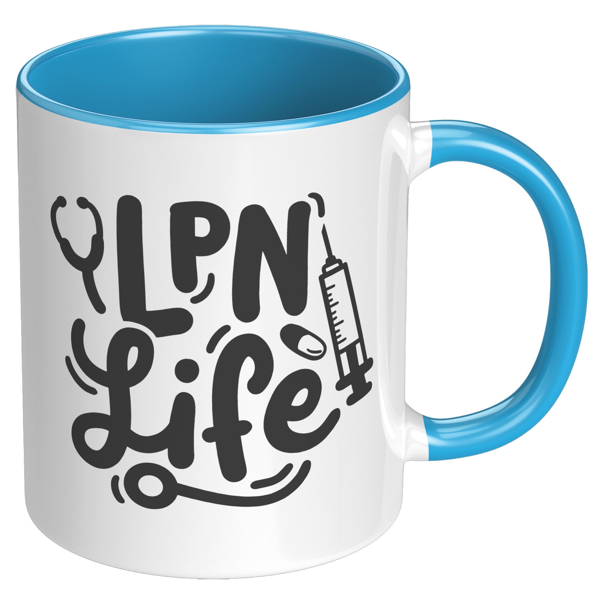 11 oz Accent Mug 'LPN Life' with Needle, Pill, and Stethoscope Design - Perfect for Licensed Practical Nurses and Medical Staff