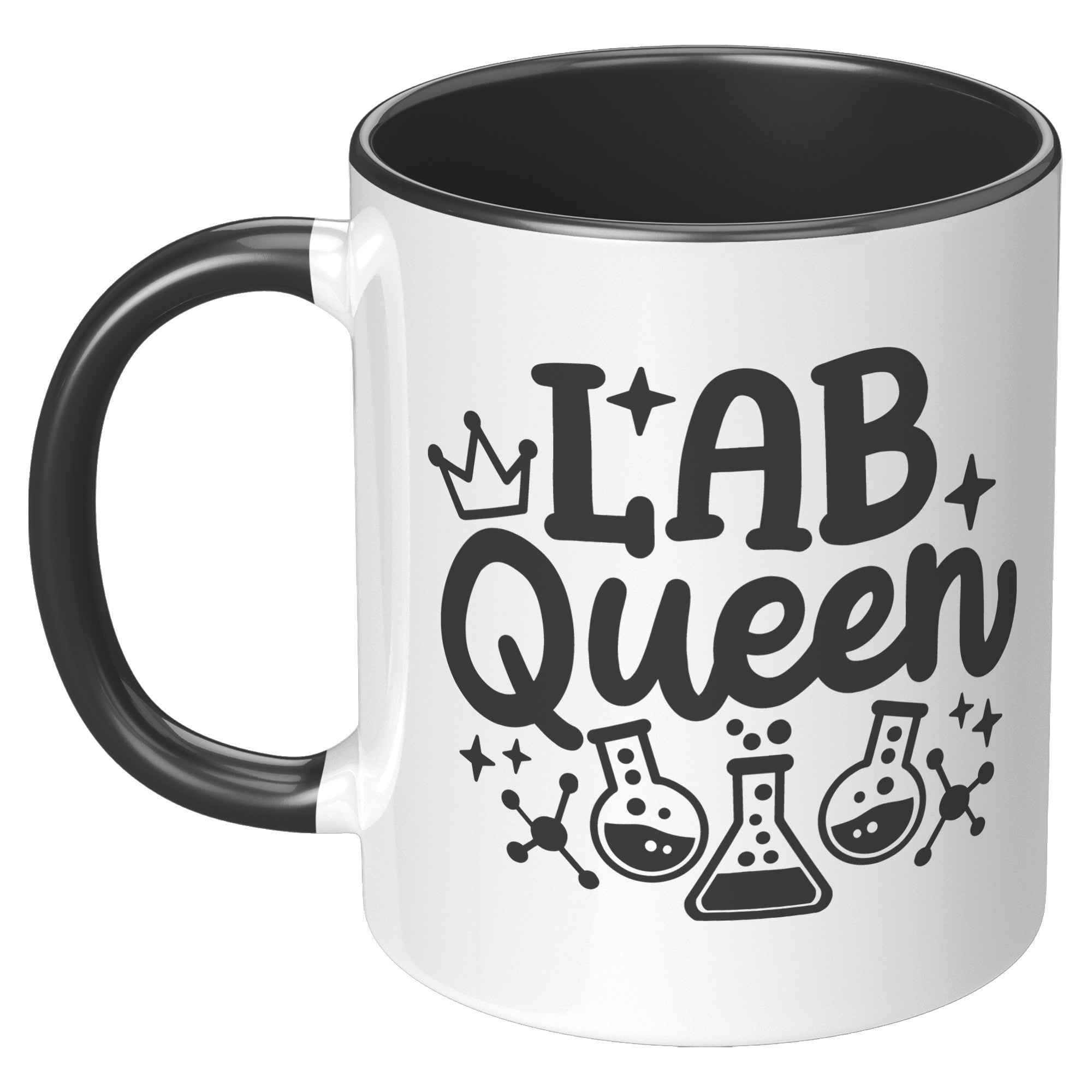 11 oz Accent Mug 'Lab Queen' with Lab Vials Design - Perfect for Science Enthusiasts and Professional Laboratory Queens