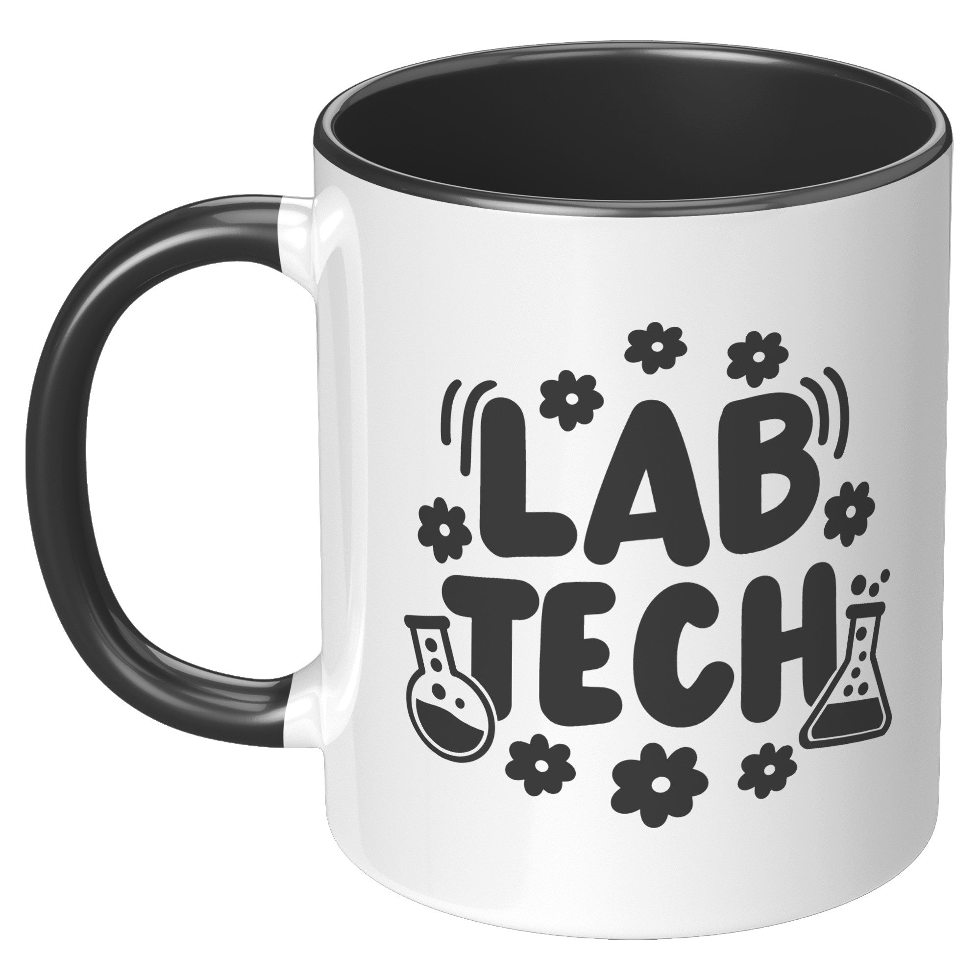 11 oz Accent Mug 'Lab Tech' with Daisies and Lab Vials Design - Charming and Functional Gift for Laboratory Technicians