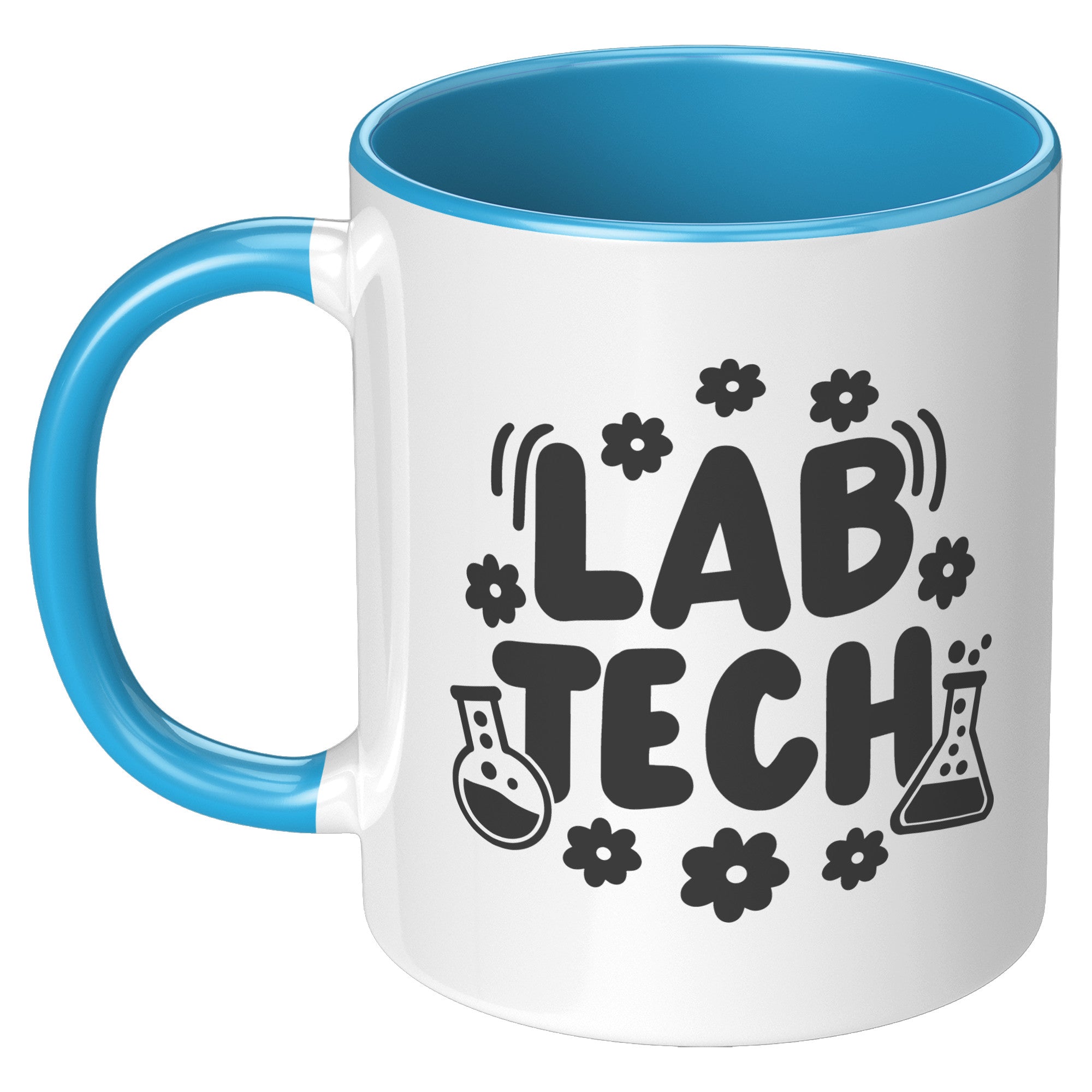 11 oz Accent Mug 'Lab Tech' with Daisies and Lab Vials Design - Charming and Functional Gift for Laboratory Technicians