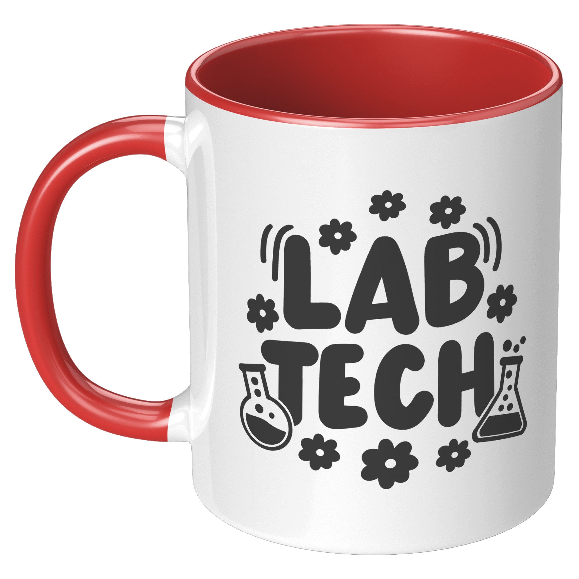 11 oz Accent Mug 'Lab Tech' with Daisies and Lab Vials Design - Charming and Functional Gift for Laboratory Technicians
