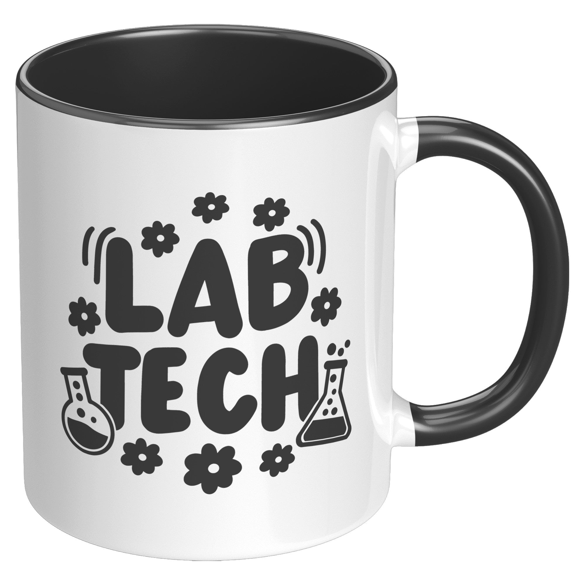 11 oz Accent Mug 'Lab Tech' with Daisies and Lab Vials Design - Charming and Functional Gift for Laboratory Technicians