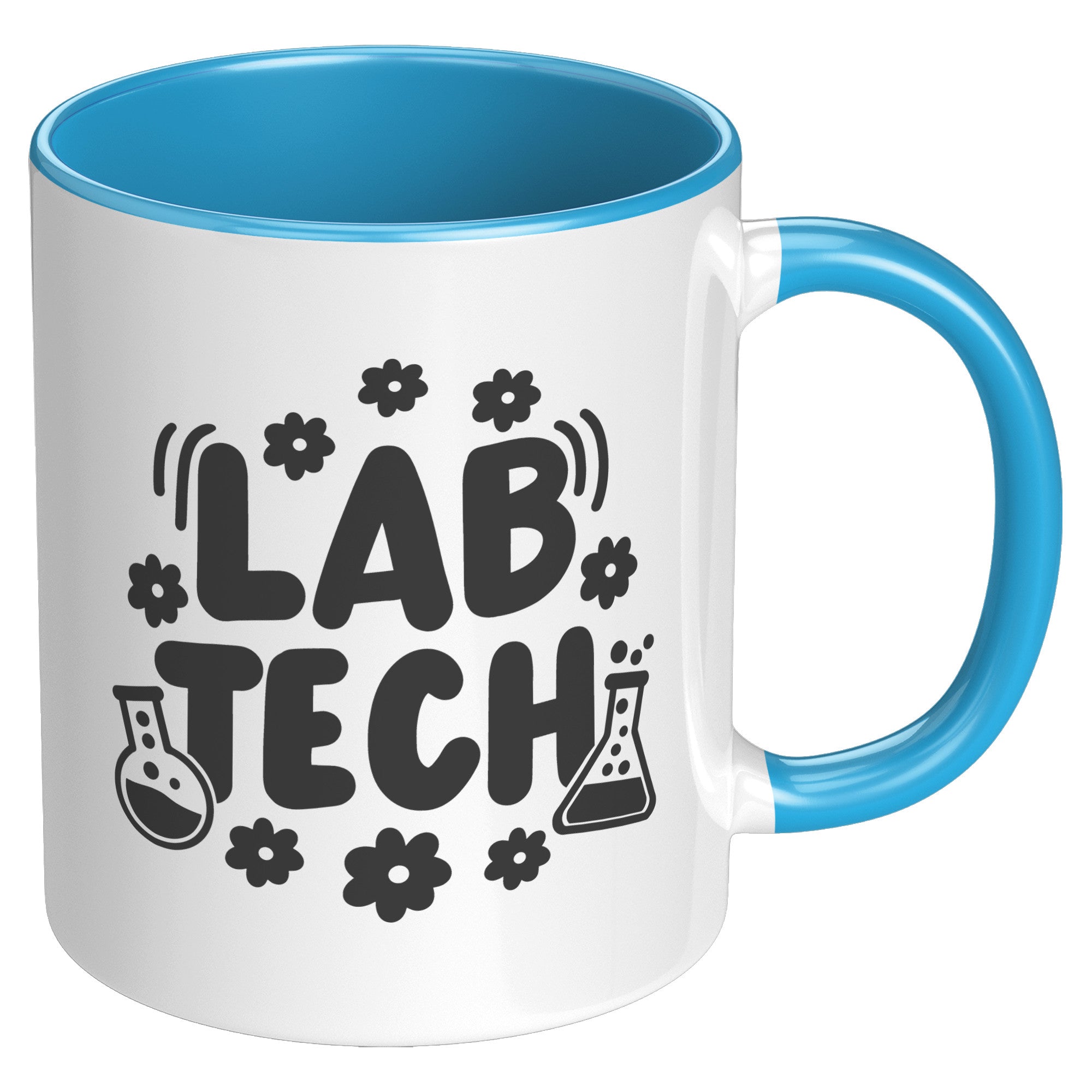 11 oz Accent Mug 'Lab Tech' with Daisies and Lab Vials Design - Charming and Functional Gift for Laboratory Technicians