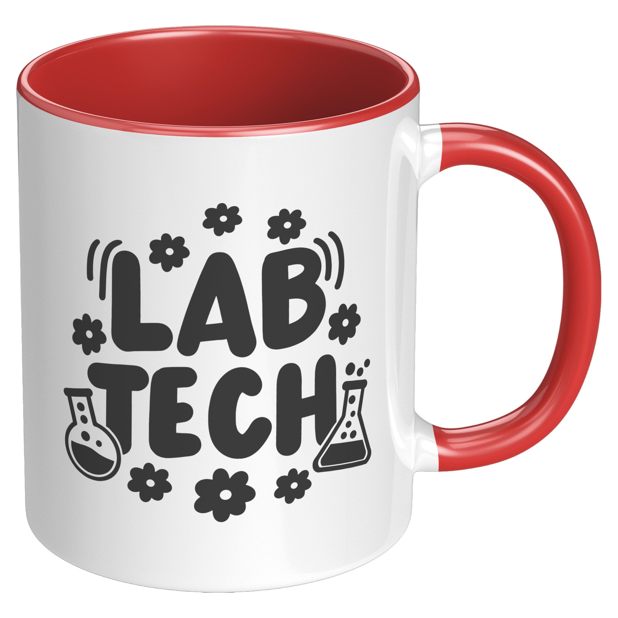 11 oz Accent Mug 'Lab Tech' with Daisies and Lab Vials Design - Charming and Functional Gift for Laboratory Technicians