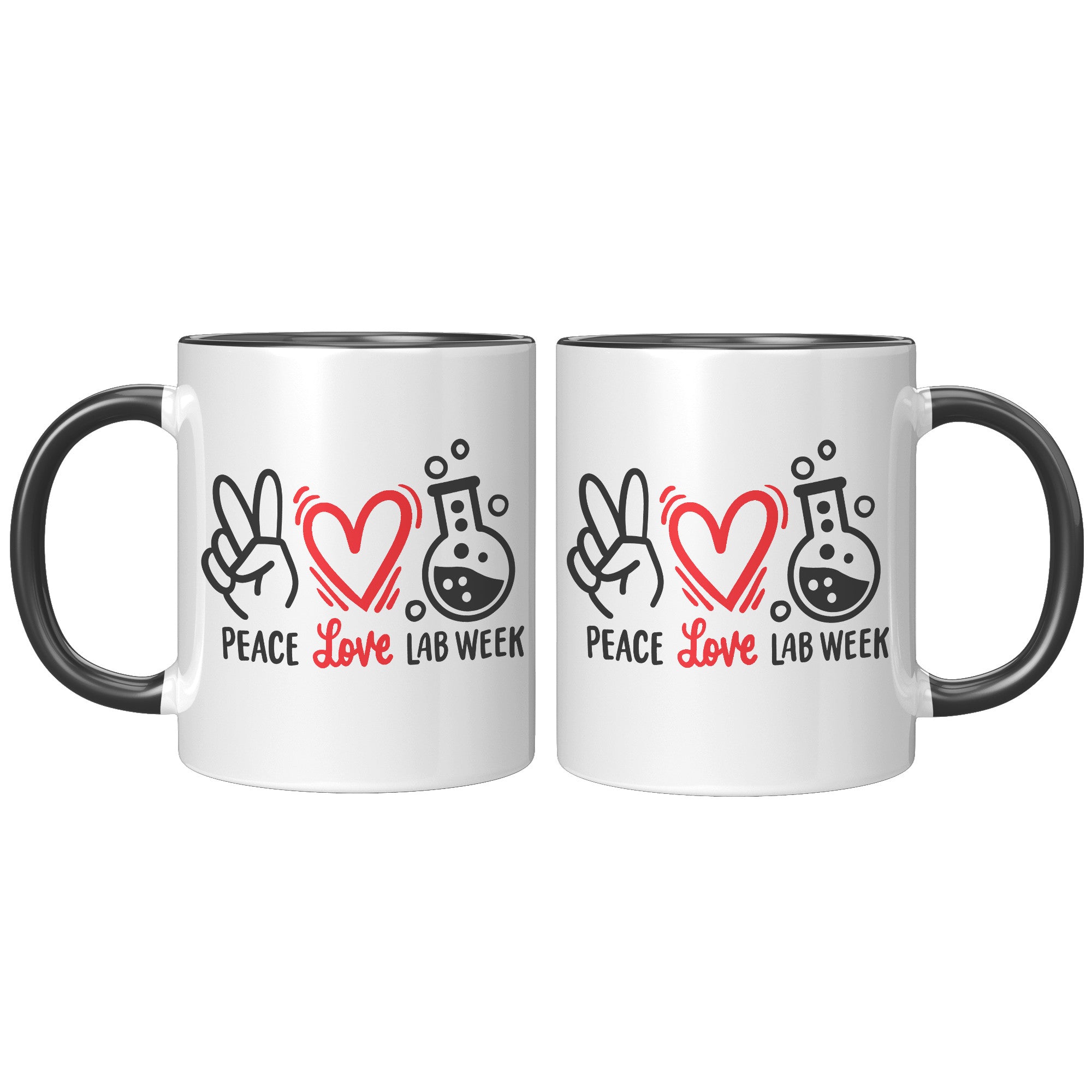 11 oz Accent Mug 'Peace Love Lab Week' with Peace Sign, Heart, and Lab Vial Design - Celebratory and Stylish for Laboratory Professionals