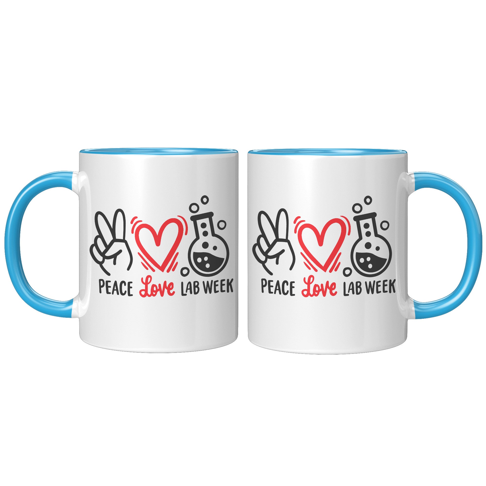 11 oz Accent Mug 'Peace Love Lab Week' with Peace Sign, Heart, and Lab Vial Design - Celebratory and Stylish for Laboratory Professionals