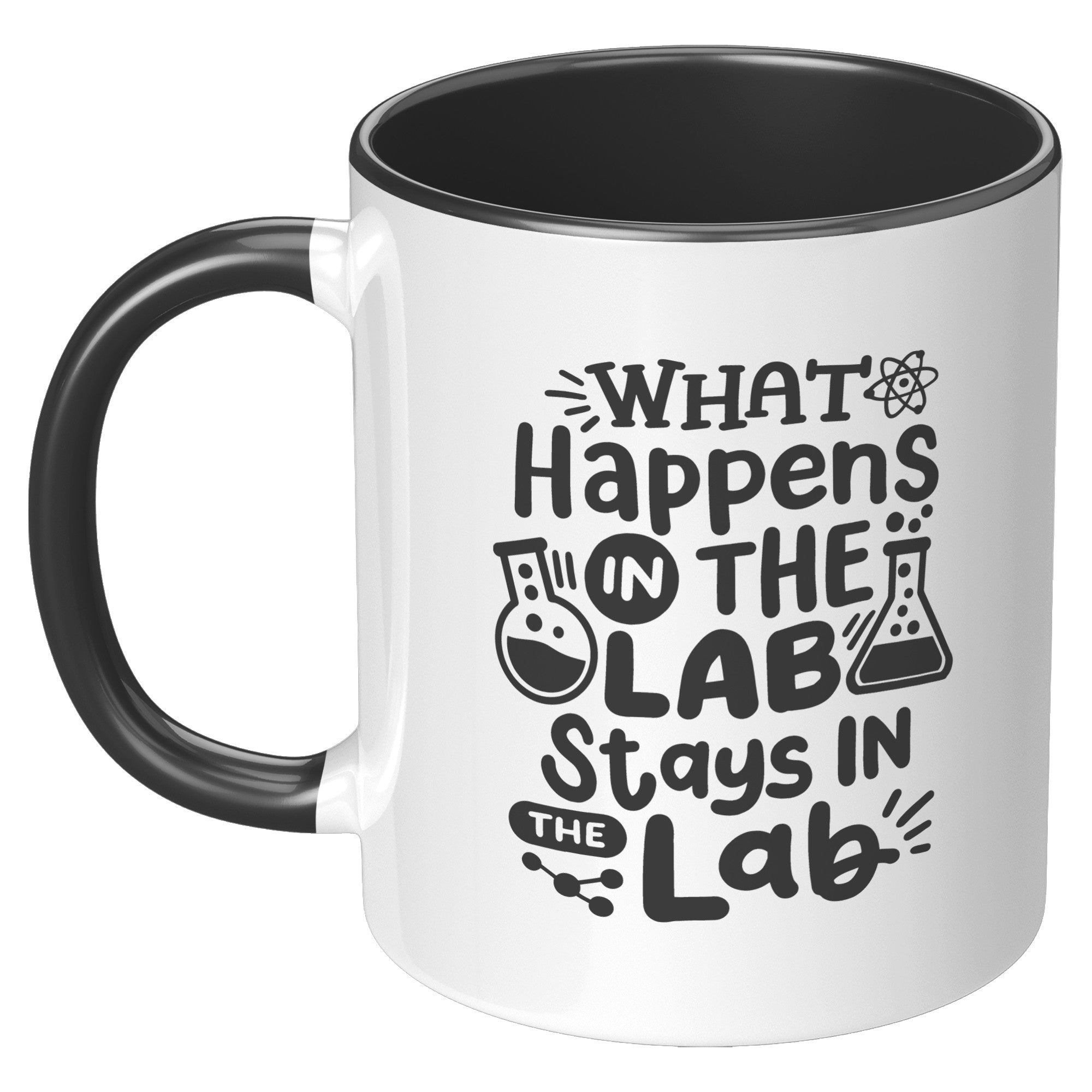11 oz Accent Mug 'What Happens in the Lab Stays in the Lab' with Lab Vials Design - Ideal for Scientists and Lab Workers