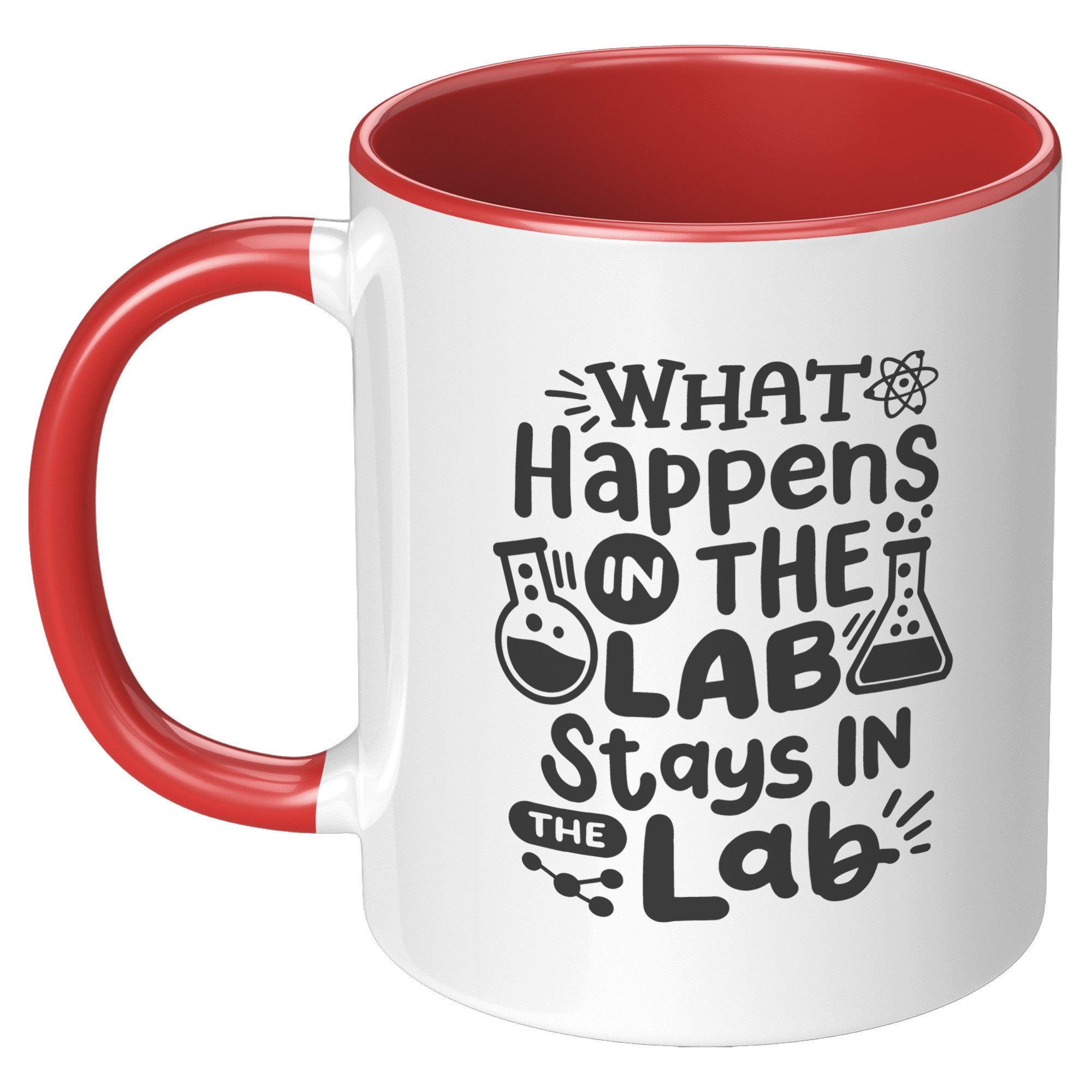 11 oz Accent Mug 'What Happens in the Lab Stays in the Lab' with Lab Vials Design - Ideal for Scientists and Lab Workers