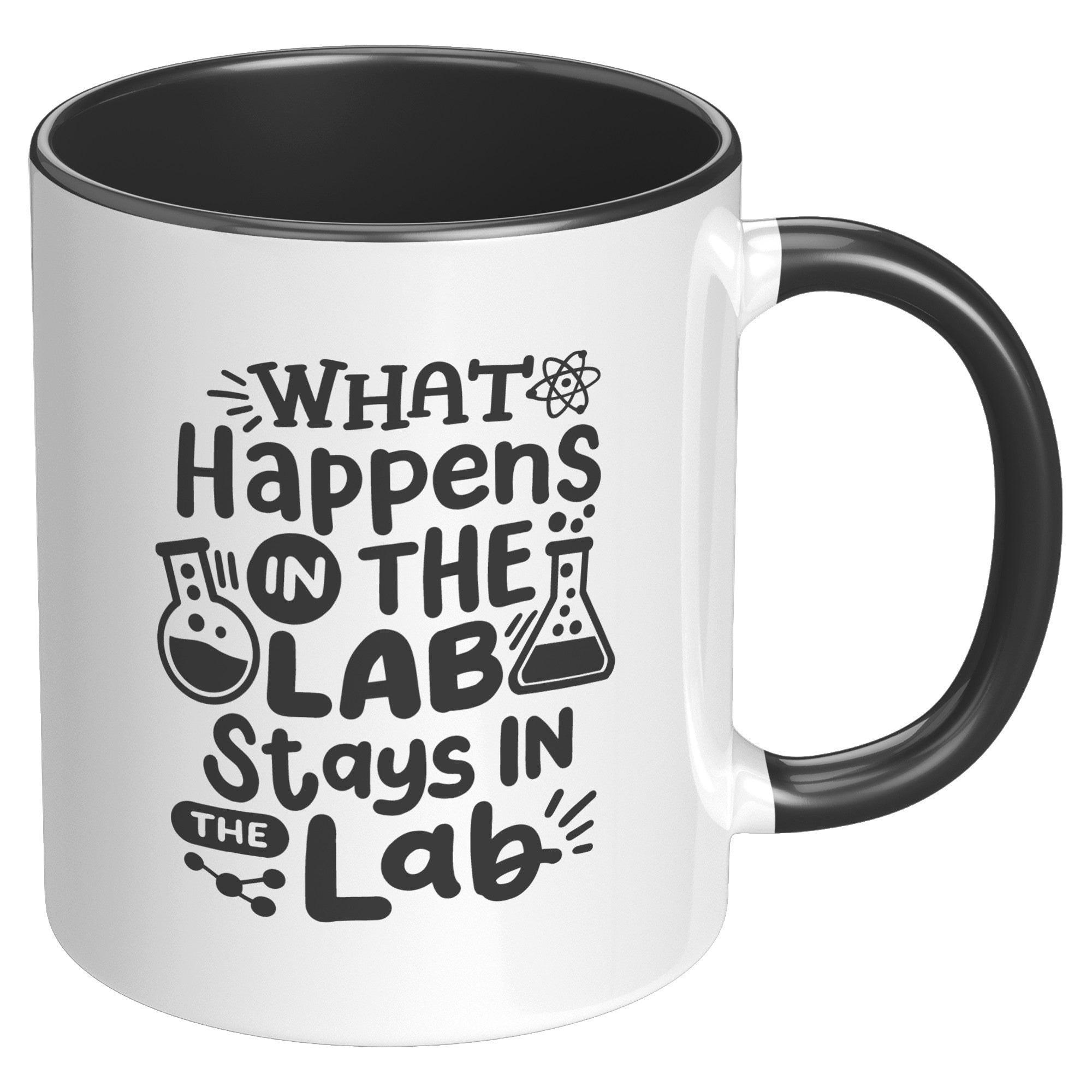 11 oz Accent Mug 'What Happens in the Lab Stays in the Lab' with Lab Vials Design - Ideal for Scientists and Lab Workers