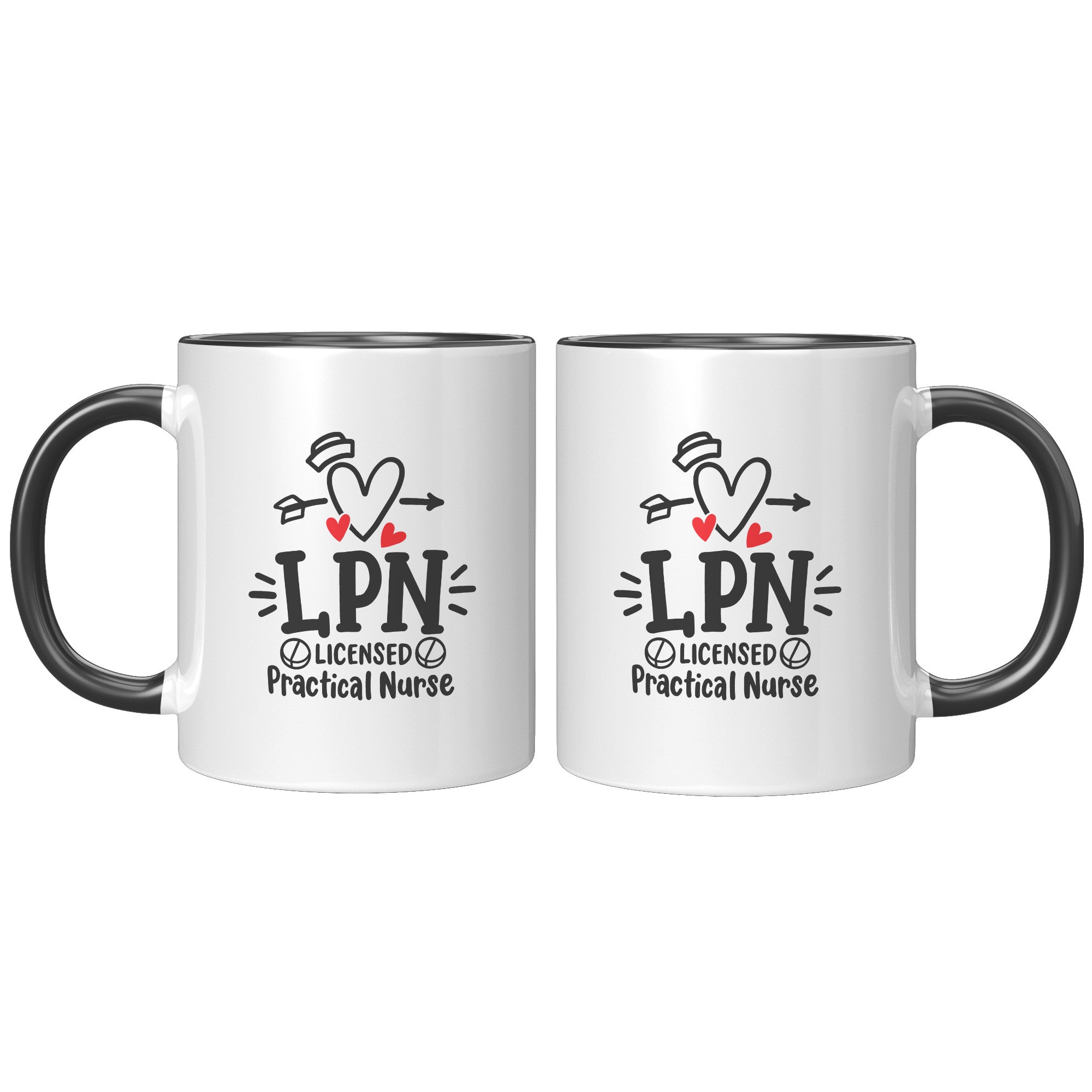 11 oz Accent Mug for Licensed Practical Nurses - Featuring Heart, Nurse's Hat, and Two Pills Imagery - Ideal Gift for LPNs