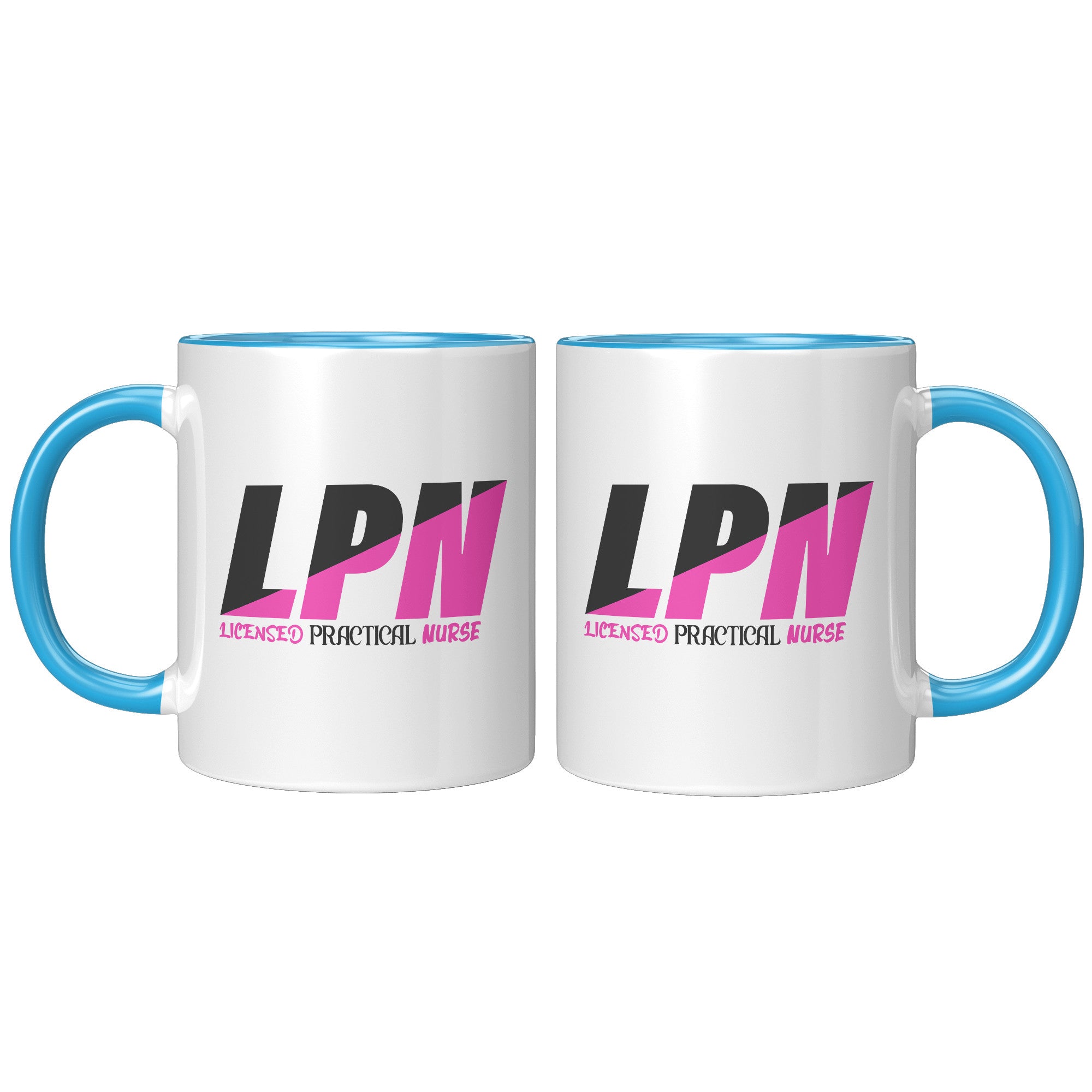 11 oz Accent Mug for Licensed Practical Nurses - Stylish Black and Fuschia Color Block with 'Licensed Practical Nurse' Text