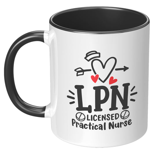 11 oz Accent Mug for Licensed Practical Nurses - Featuring Heart, Nurse's Hat, and Two Pills Imagery - Ideal Gift for LPNs