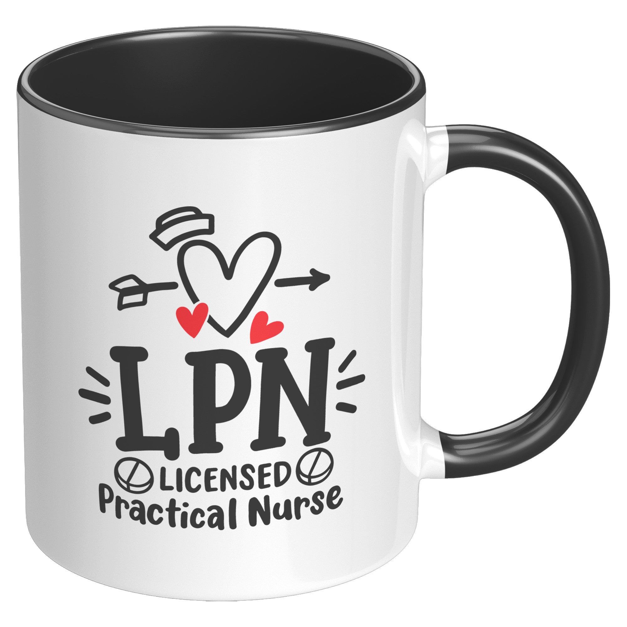 11 oz Accent Mug for Licensed Practical Nurses - Featuring Heart, Nurse's Hat, and Two Pills Imagery - Ideal Gift for LPNs
