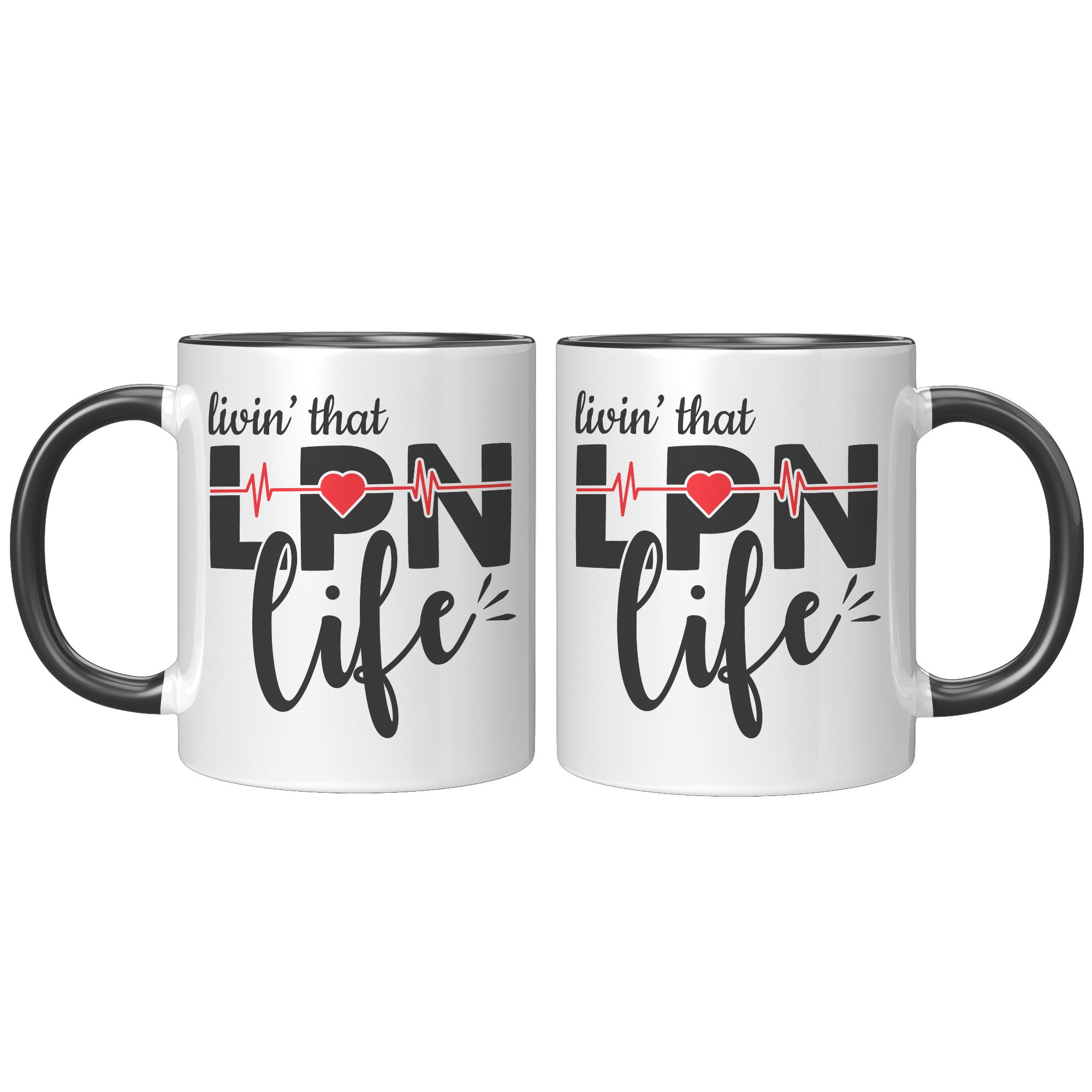 11 oz Accent Mug with EKG Monitor - 'Livin’ That LPN Life' Design - Perfect for Licensed Practical Nurses and Medical Professionals