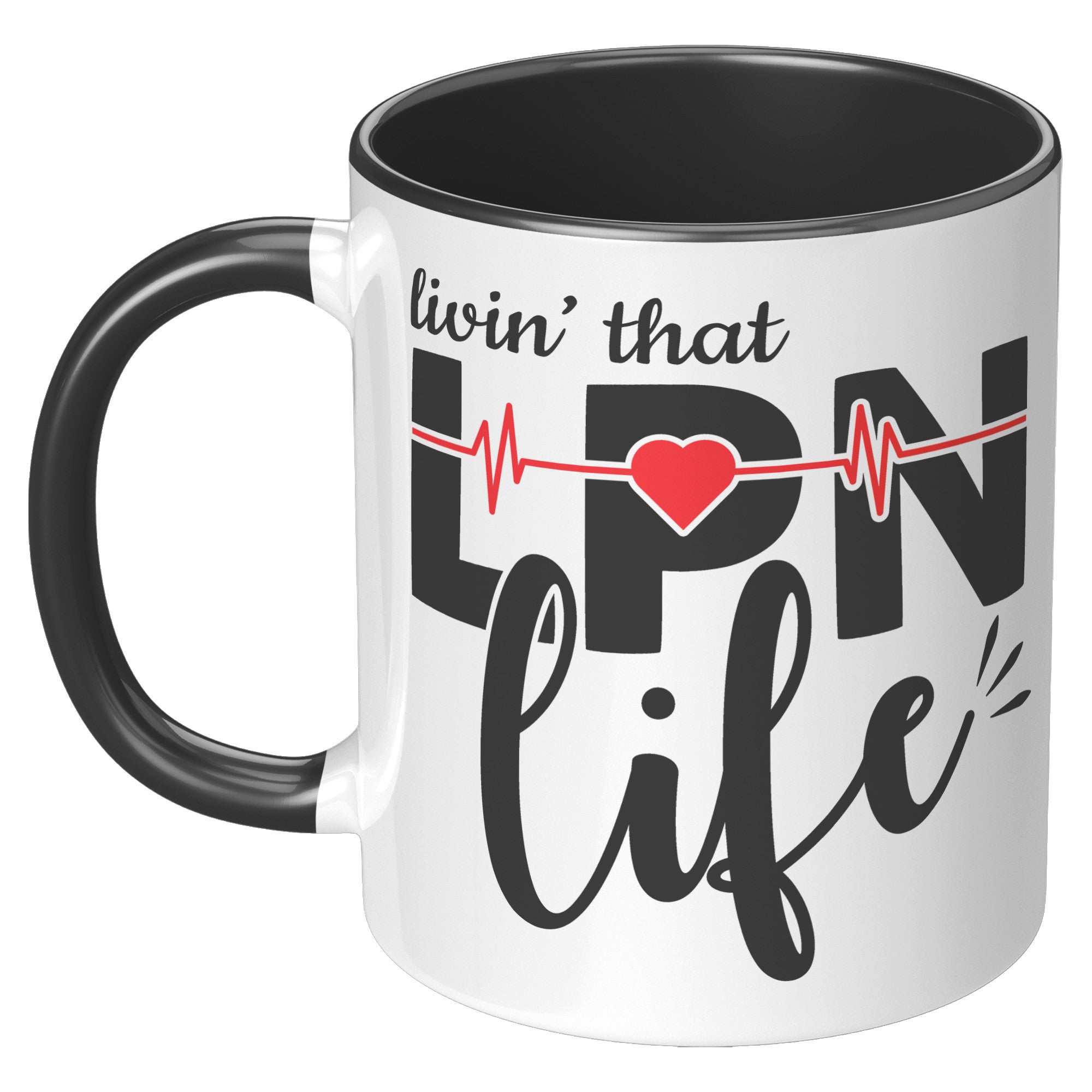 11 oz Accent Mug with EKG Monitor - 'Livin’ That LPN Life' Design - Perfect for Licensed Practical Nurses and Medical Professionals