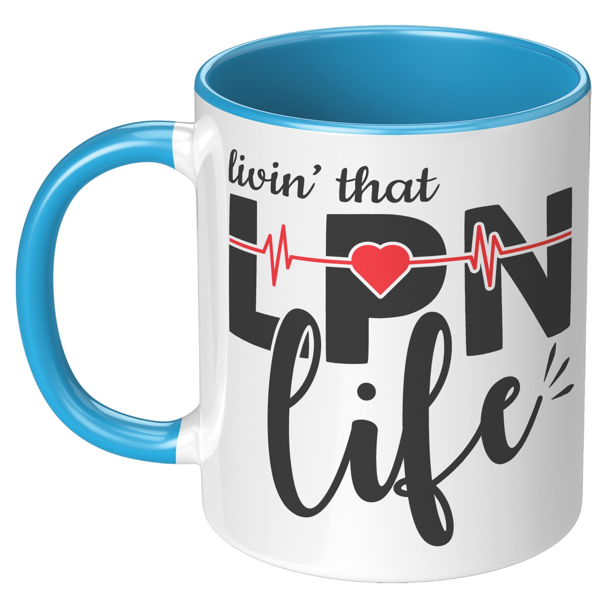 11 oz Accent Mug with EKG Monitor - 'Livin’ That LPN Life' Design - Perfect for Licensed Practical Nurses and Medical Professionals