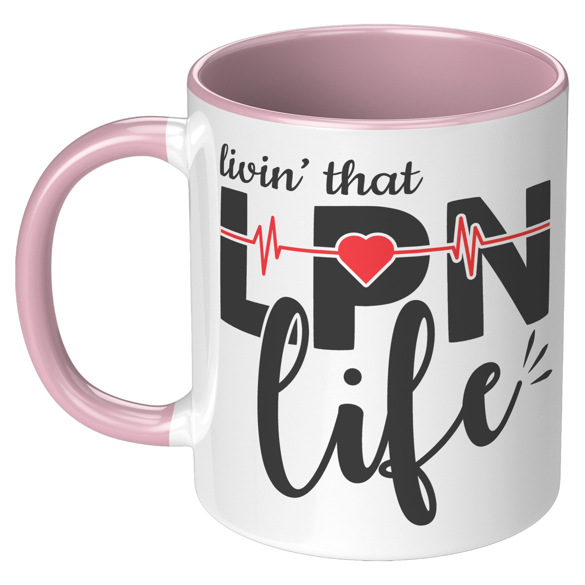 11 oz Accent Mug with EKG Monitor - 'Livin’ That LPN Life' Design - Perfect for Licensed Practical Nurses and Medical Professionals