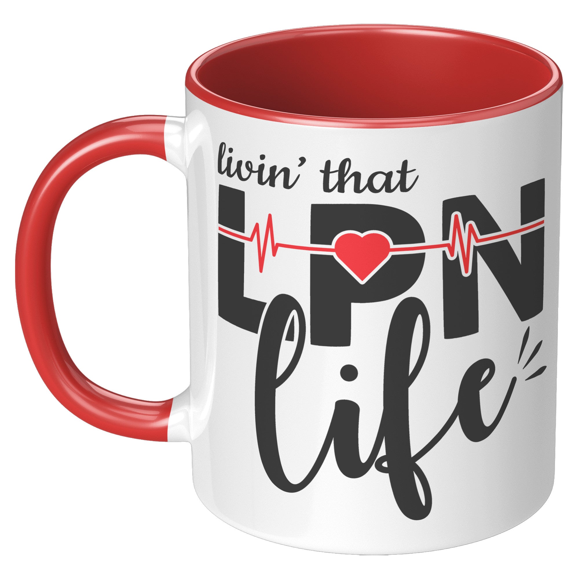 11 oz Accent Mug with EKG Monitor - 'Livin’ That LPN Life' Design - Perfect for Licensed Practical Nurses and Medical Professionals