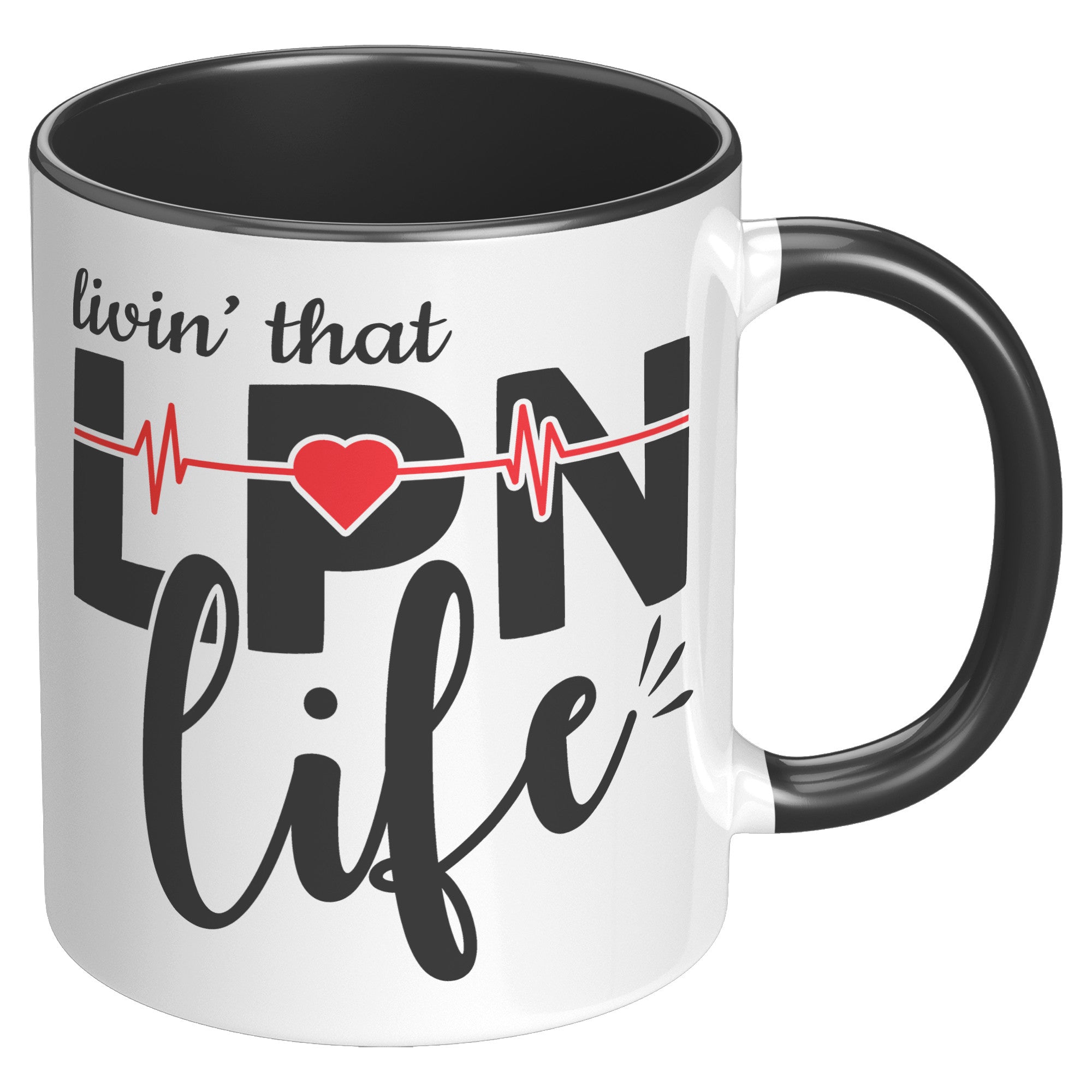 11 oz Accent Mug with EKG Monitor - 'Livin’ That LPN Life' Design - Perfect for Licensed Practical Nurses and Medical Professionals