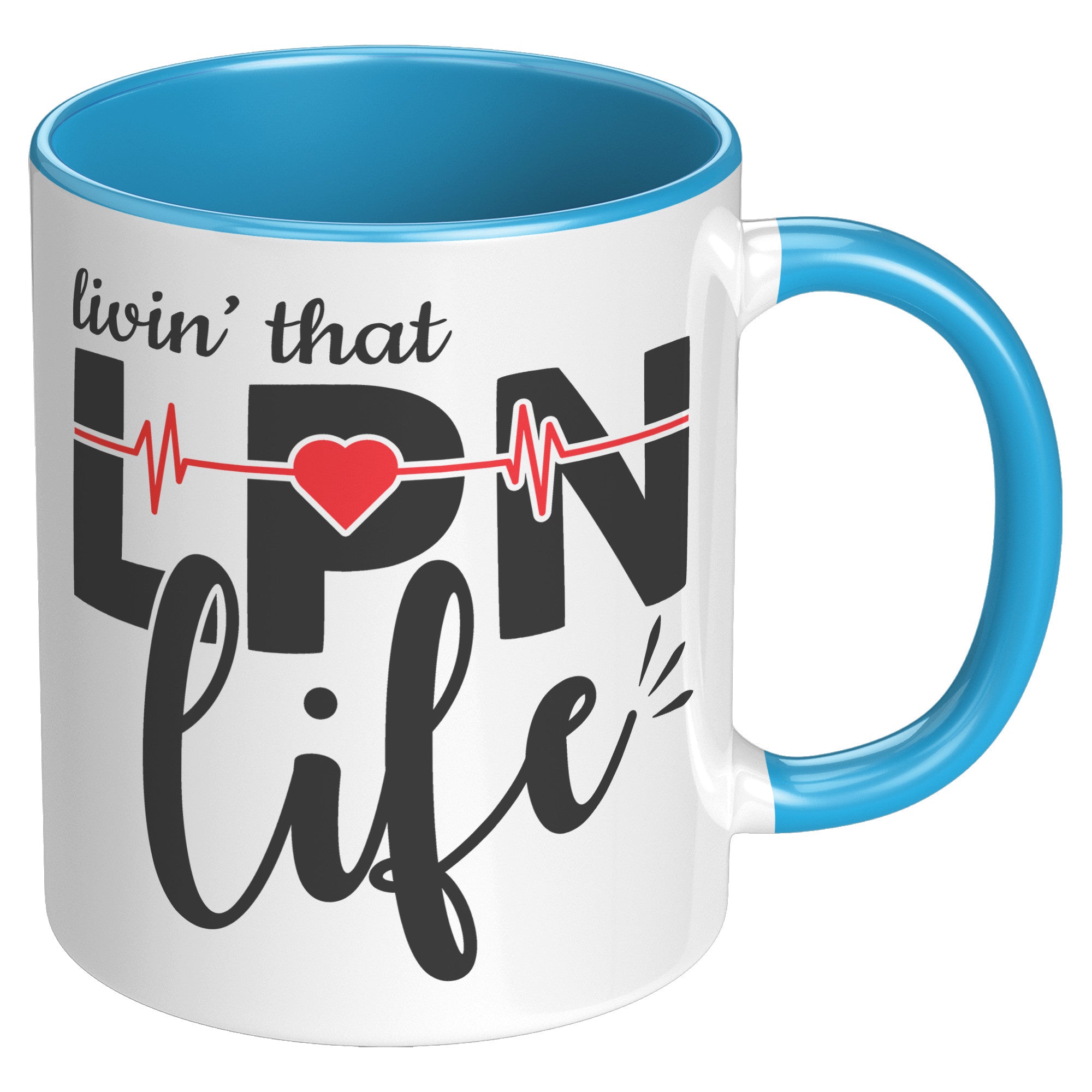 11 oz Accent Mug with EKG Monitor - 'Livin’ That LPN Life' Design - Perfect for Licensed Practical Nurses and Medical Professionals