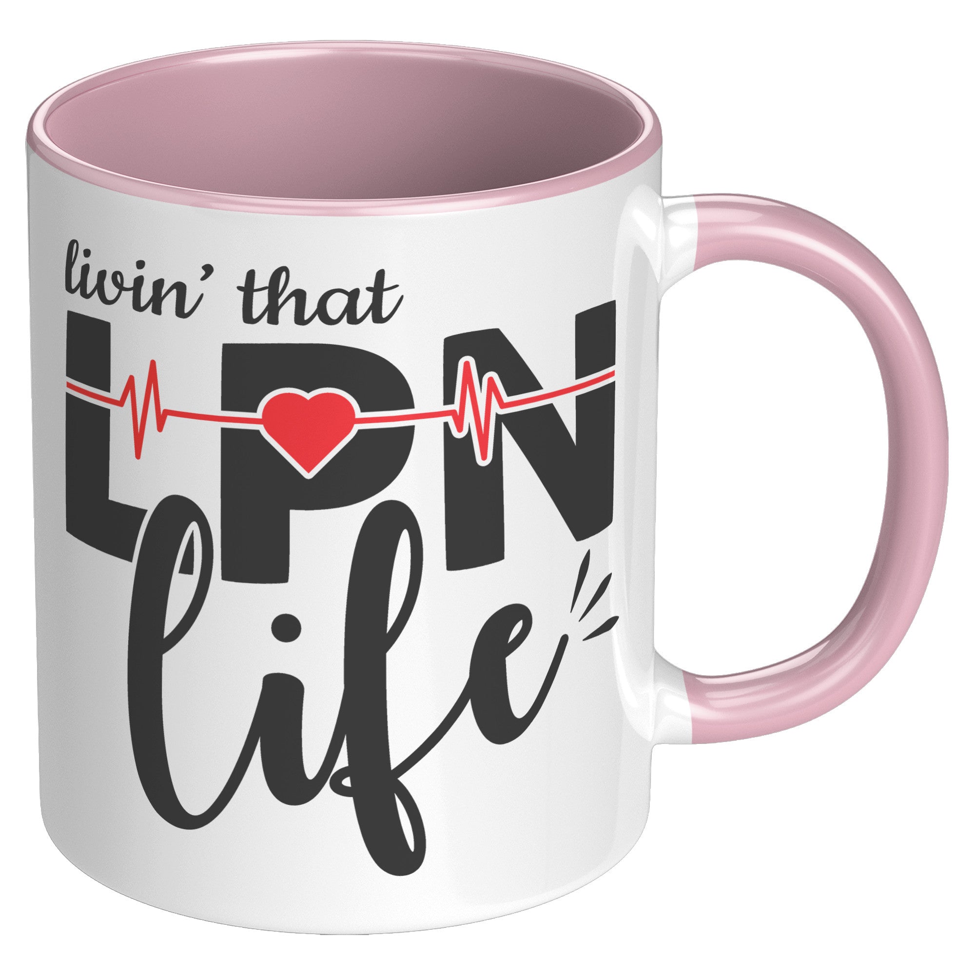 11 oz Accent Mug with EKG Monitor - 'Livin’ That LPN Life' Design - Perfect for Licensed Practical Nurses and Medical Professionals