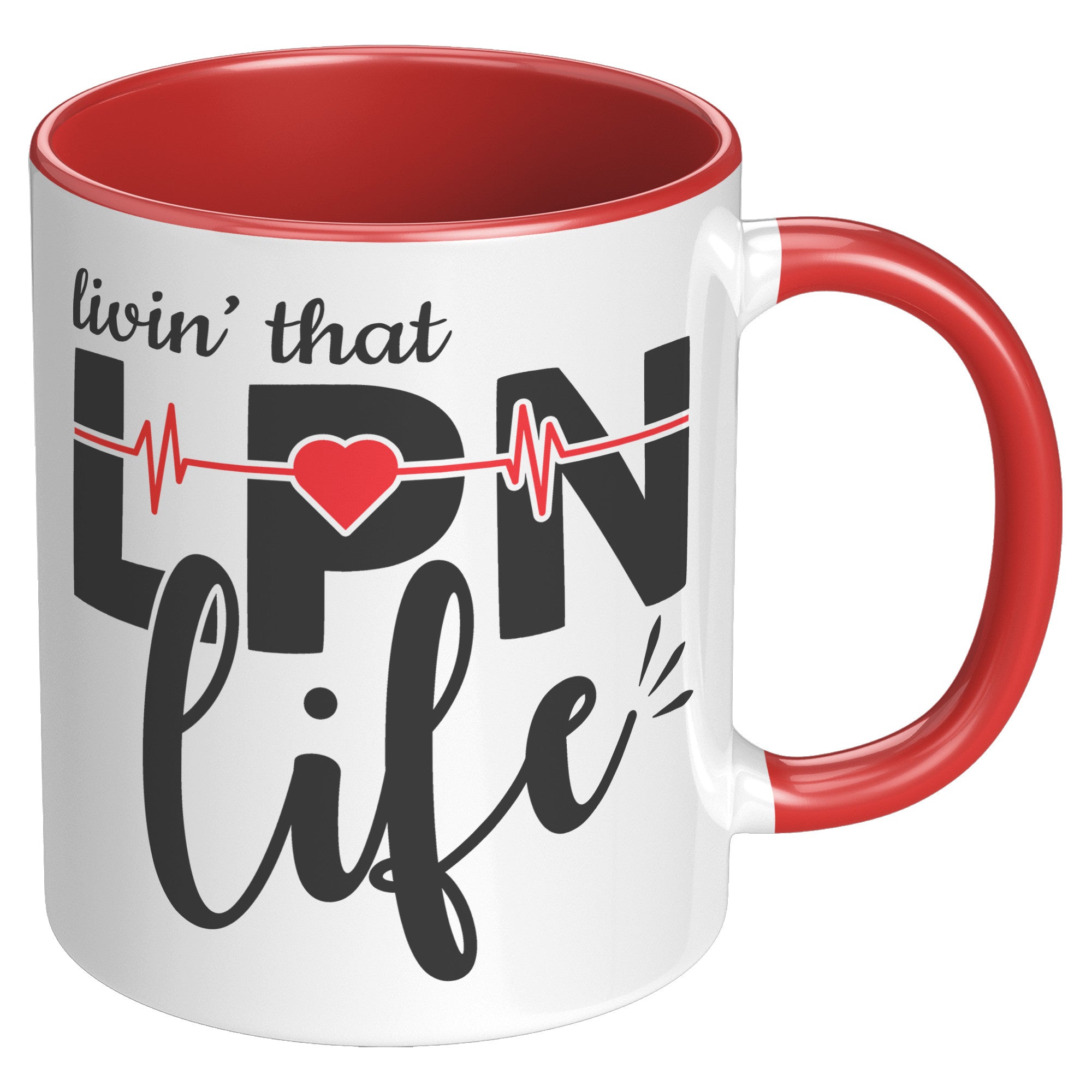 11 oz Accent Mug with EKG Monitor - 'Livin’ That LPN Life' Design - Perfect for Licensed Practical Nurses and Medical Professionals