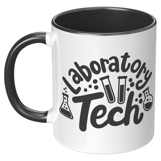 11 oz Accent Mug with Lab Vials - 'Laboratory Tech' Design - Perfect for Science Enthusiasts and Professional Laboratory Technicians