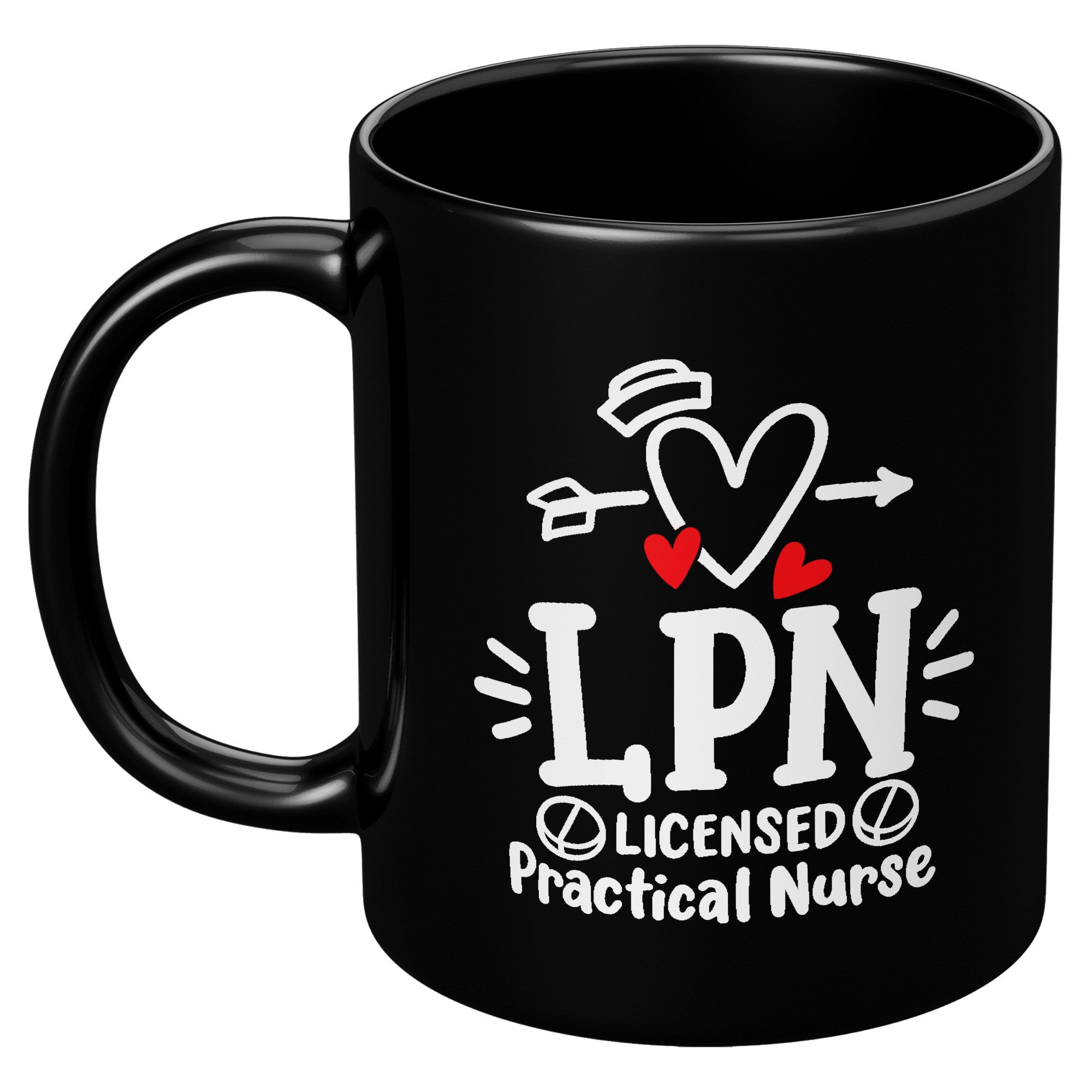 11 oz Black Coffee Mug with 'LPN Life' Design Featuring Needle, Pill, and Stethoscope - Ideal Gift for Licensed Practical Nurses