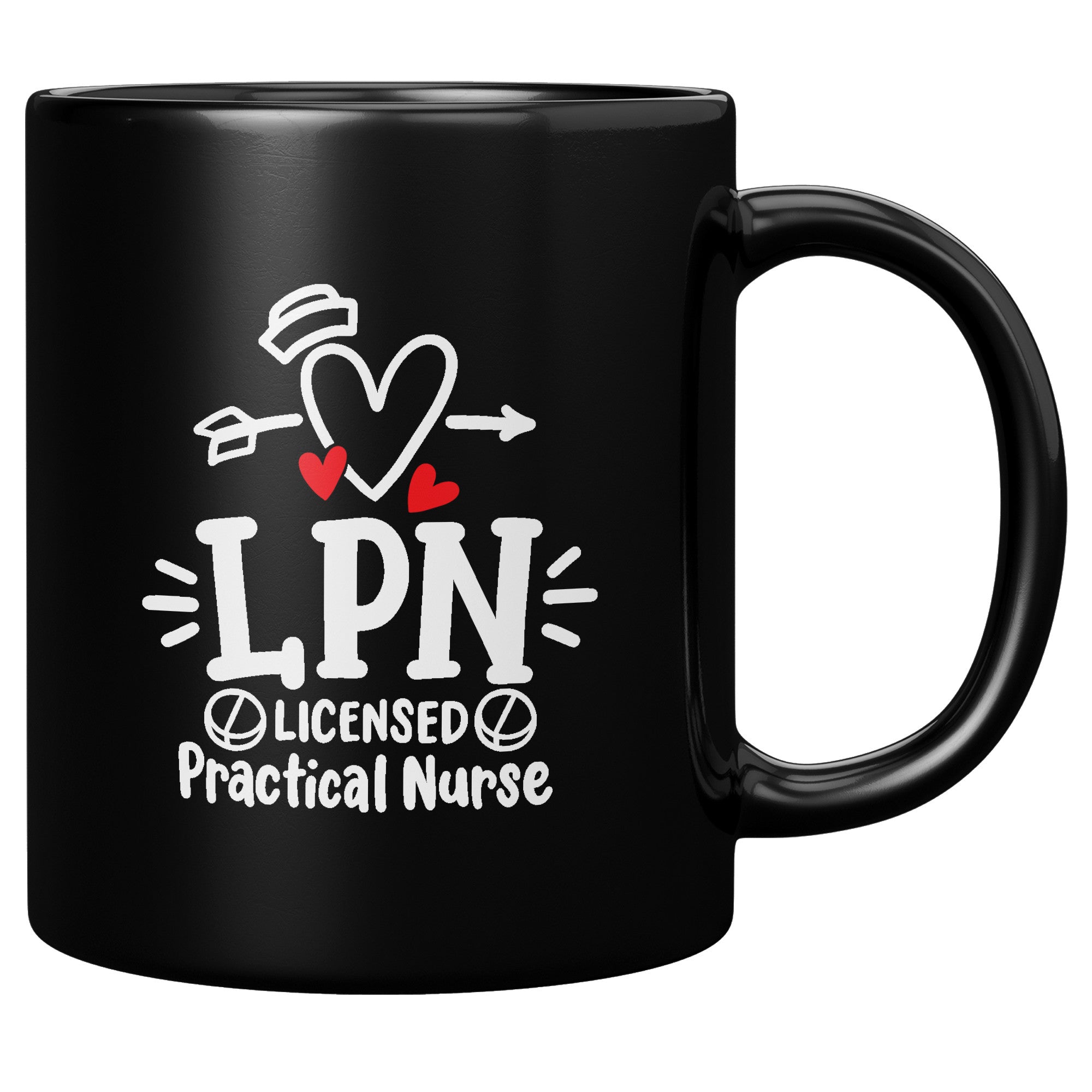 11 oz Black Coffee Mug with 'LPN Life' Design Featuring Needle, Pill, and Stethoscope - Ideal Gift for Licensed Practical Nurses
