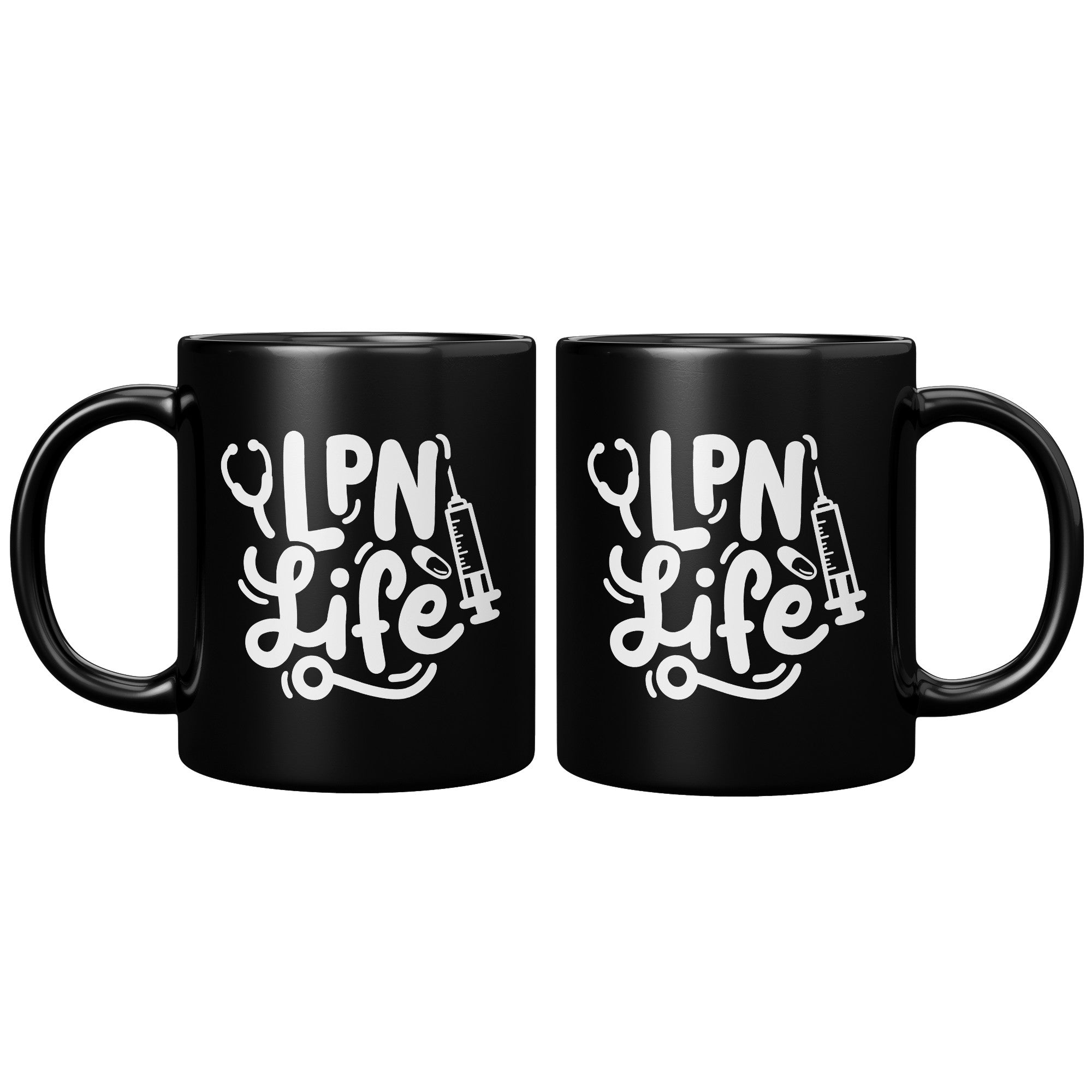 11 oz Black Coffee Mug with 'LPN Life' and Needle Design - Perfect Gift for Licensed Practical Nurses