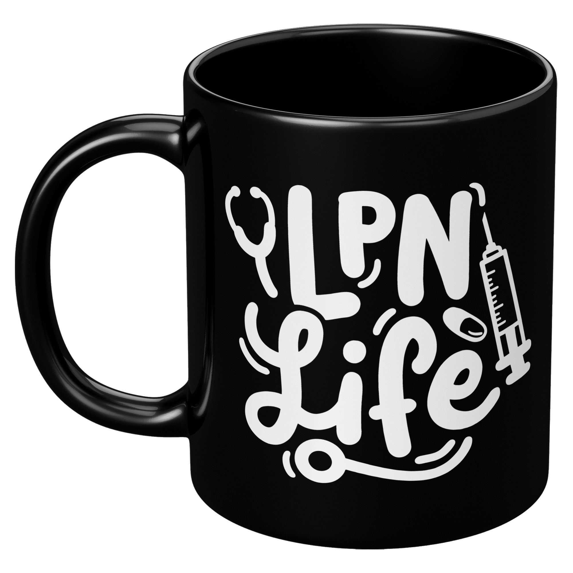 11 oz Black Coffee Mug with 'LPN Life' and Needle Design - Perfect Gift for Licensed Practical Nurses