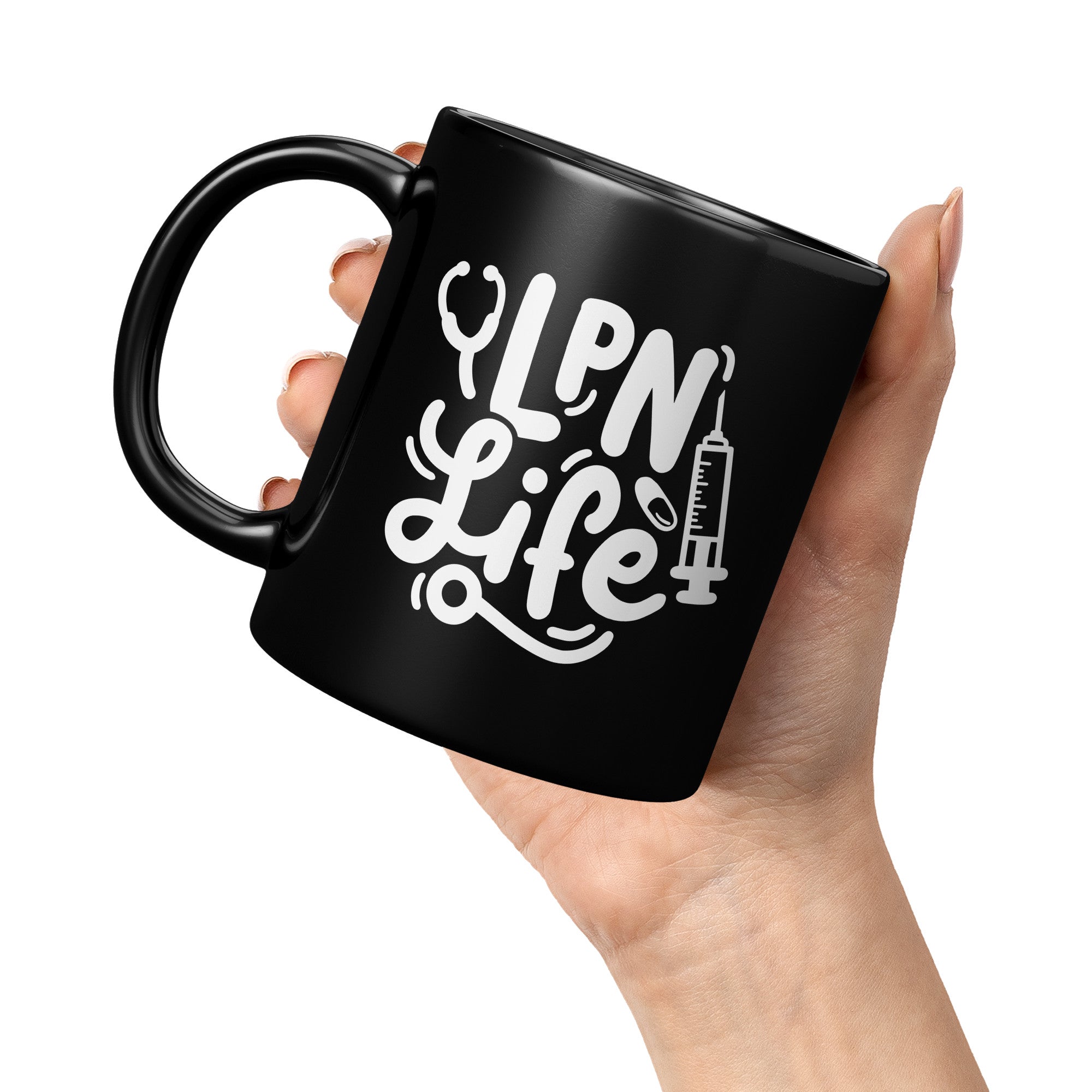 11 oz Black Coffee Mug with 'LPN Life' and Needle Design - Perfect Gift for Licensed Practical Nurses