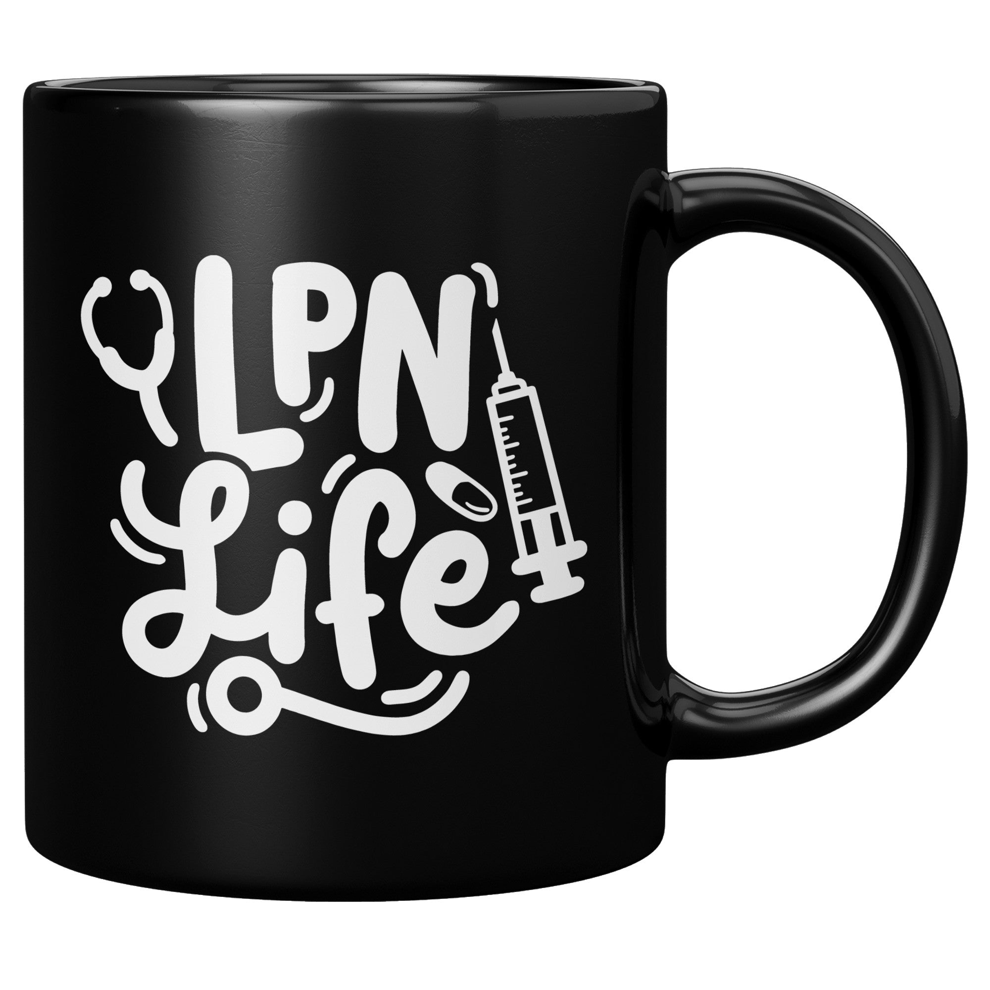 11 oz Black Coffee Mug with 'LPN Life' and Needle Design - Perfect Gift for Licensed Practical Nurses