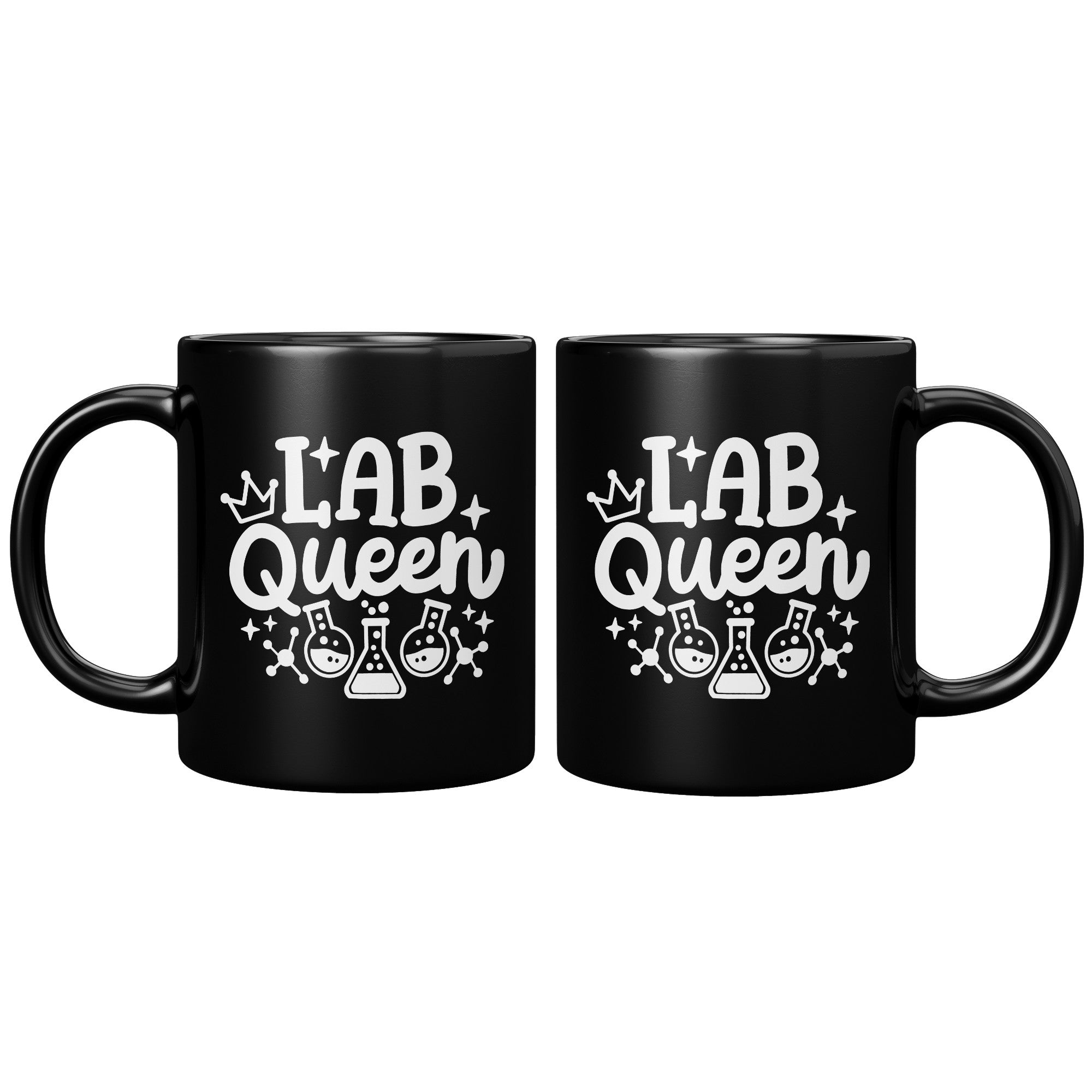 11 oz Black Coffee Mug with 'Lab Queen' Design Featuring Lab Vials - Ideal Gift for Laboratory Enthusiasts