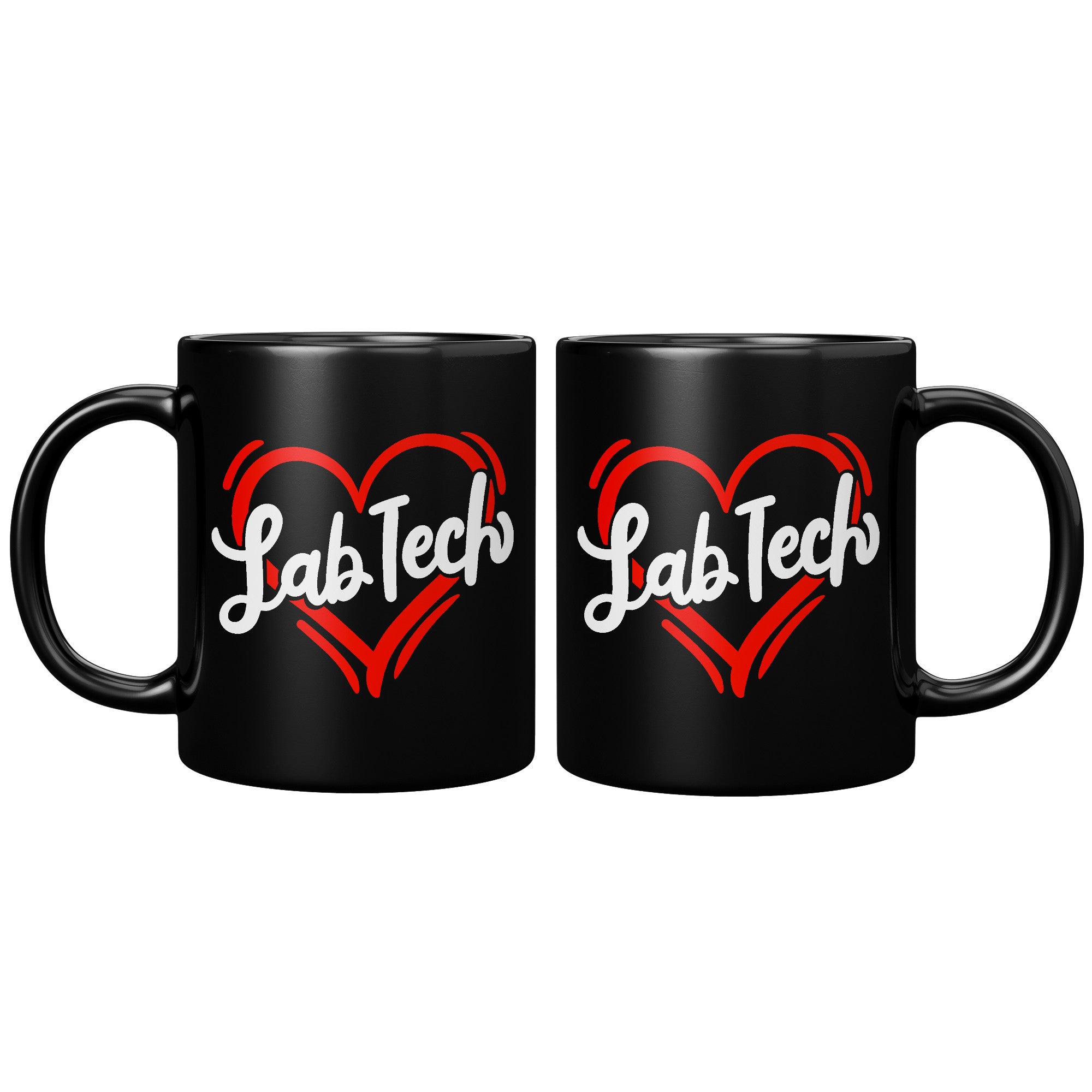 11 oz Black Coffee Mug with 'Lab Tech' Inside a Heart - Perfect Gift for Laboratory Professionals