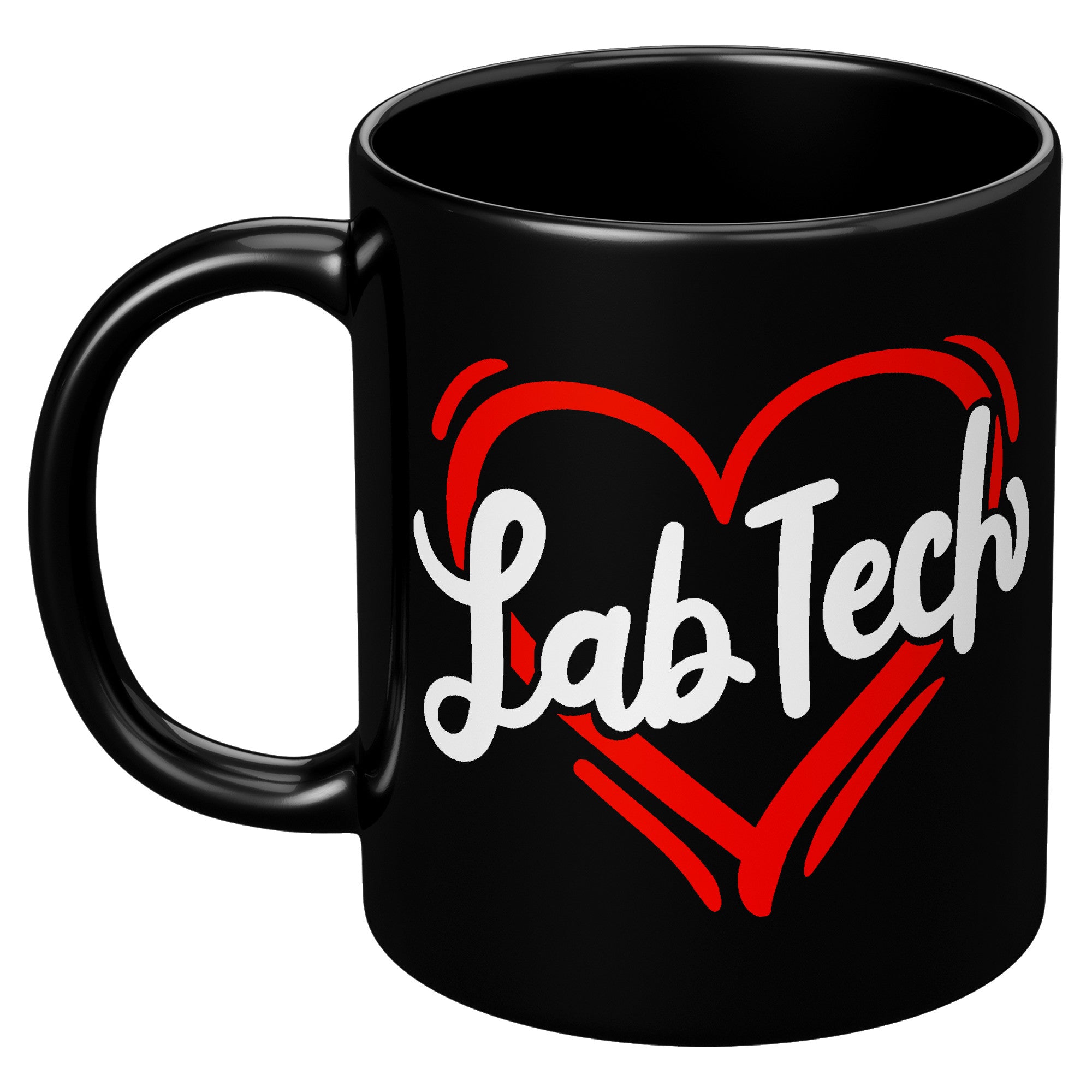 11 oz Black Coffee Mug with 'Lab Tech' Inside a Heart - Perfect Gift for Laboratory Professionals