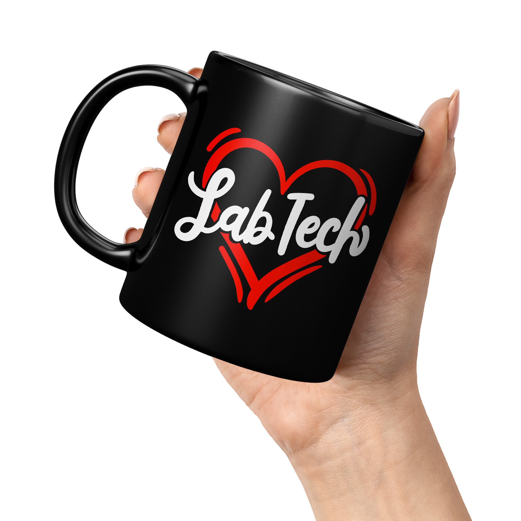11 oz Black Coffee Mug with 'Lab Tech' Inside a Heart - Perfect Gift for Laboratory Professionals