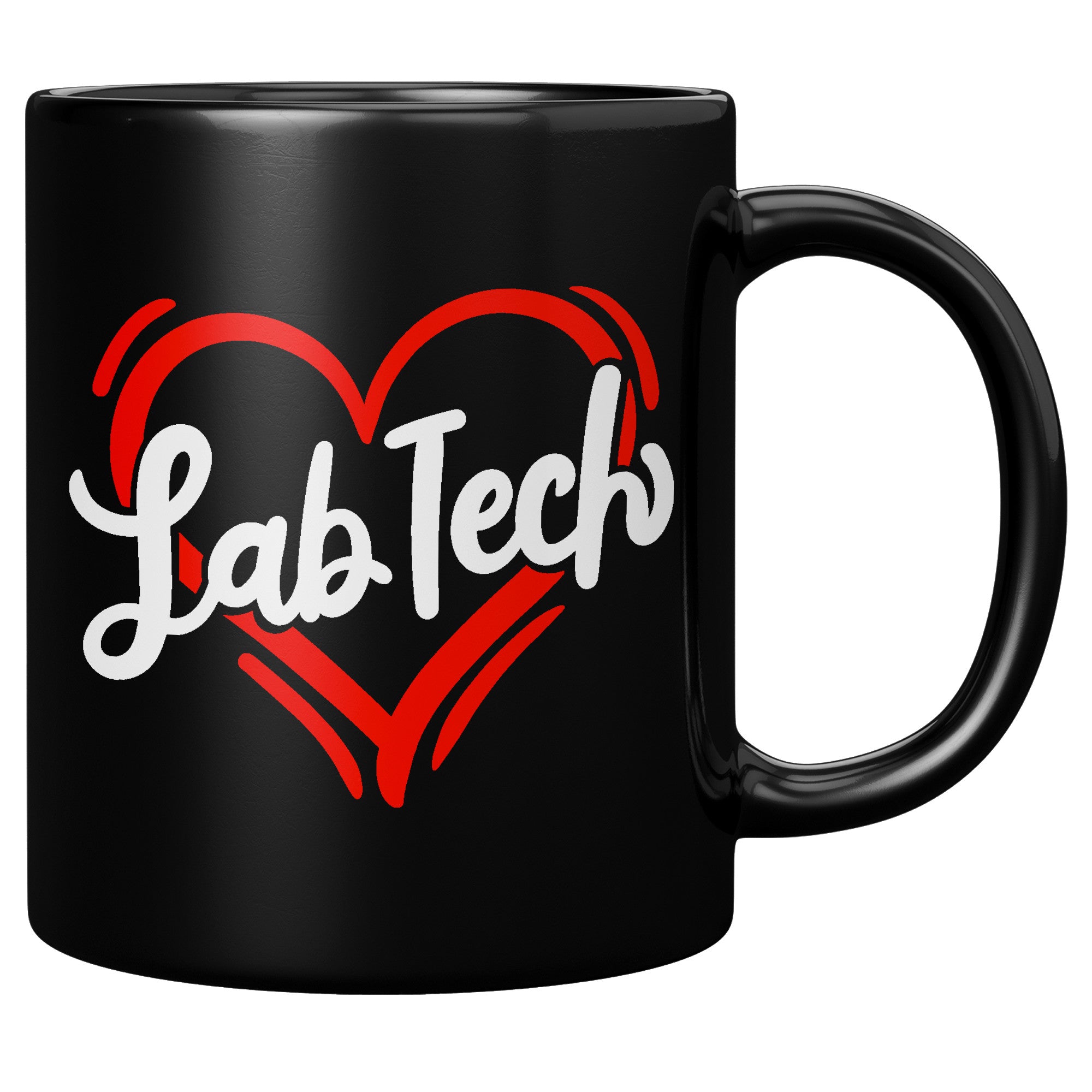 11 oz Black Coffee Mug with 'Lab Tech' Inside a Heart - Perfect Gift for Laboratory Professionals