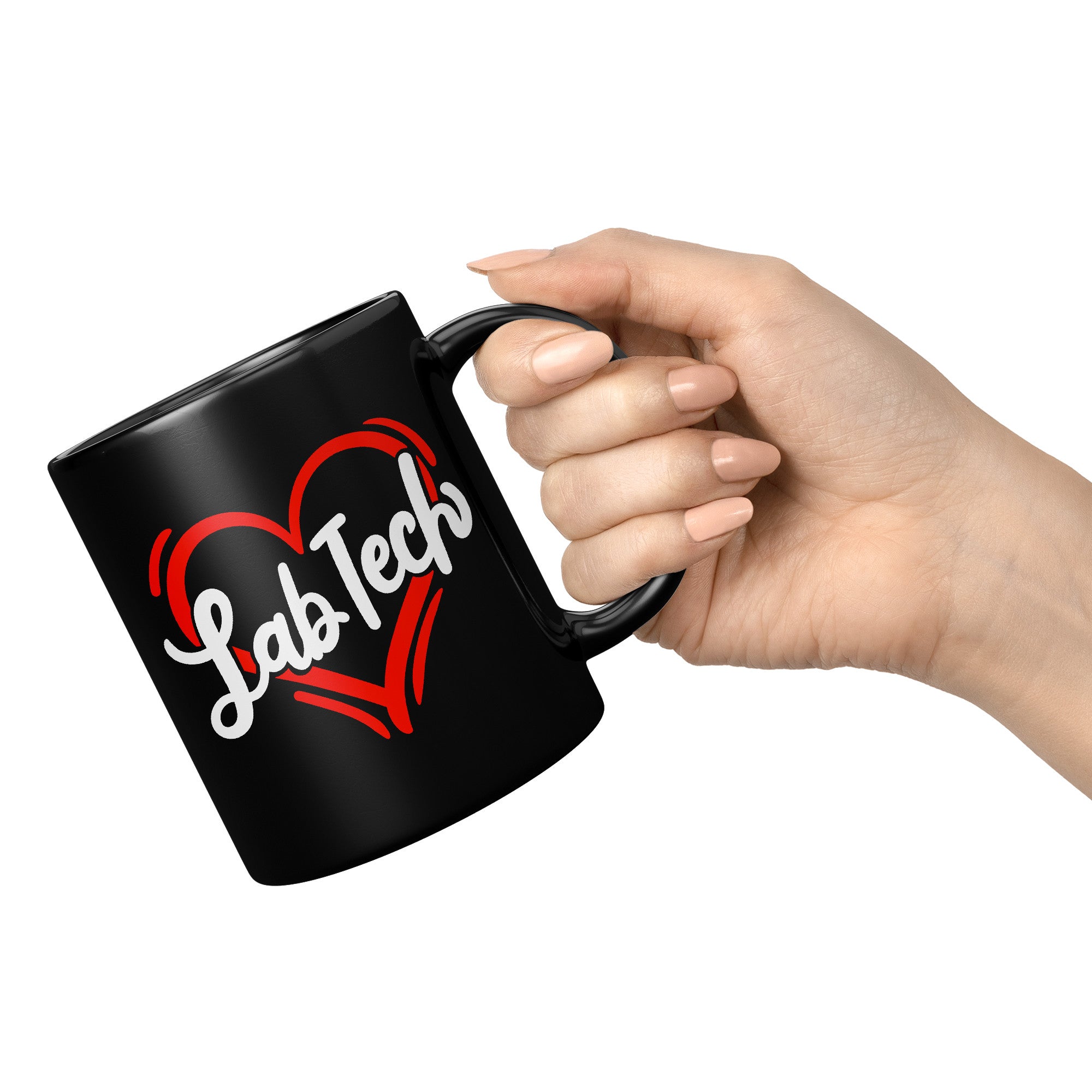 11 oz Black Coffee Mug with 'Lab Tech' Inside a Heart - Perfect Gift for Laboratory Professionals