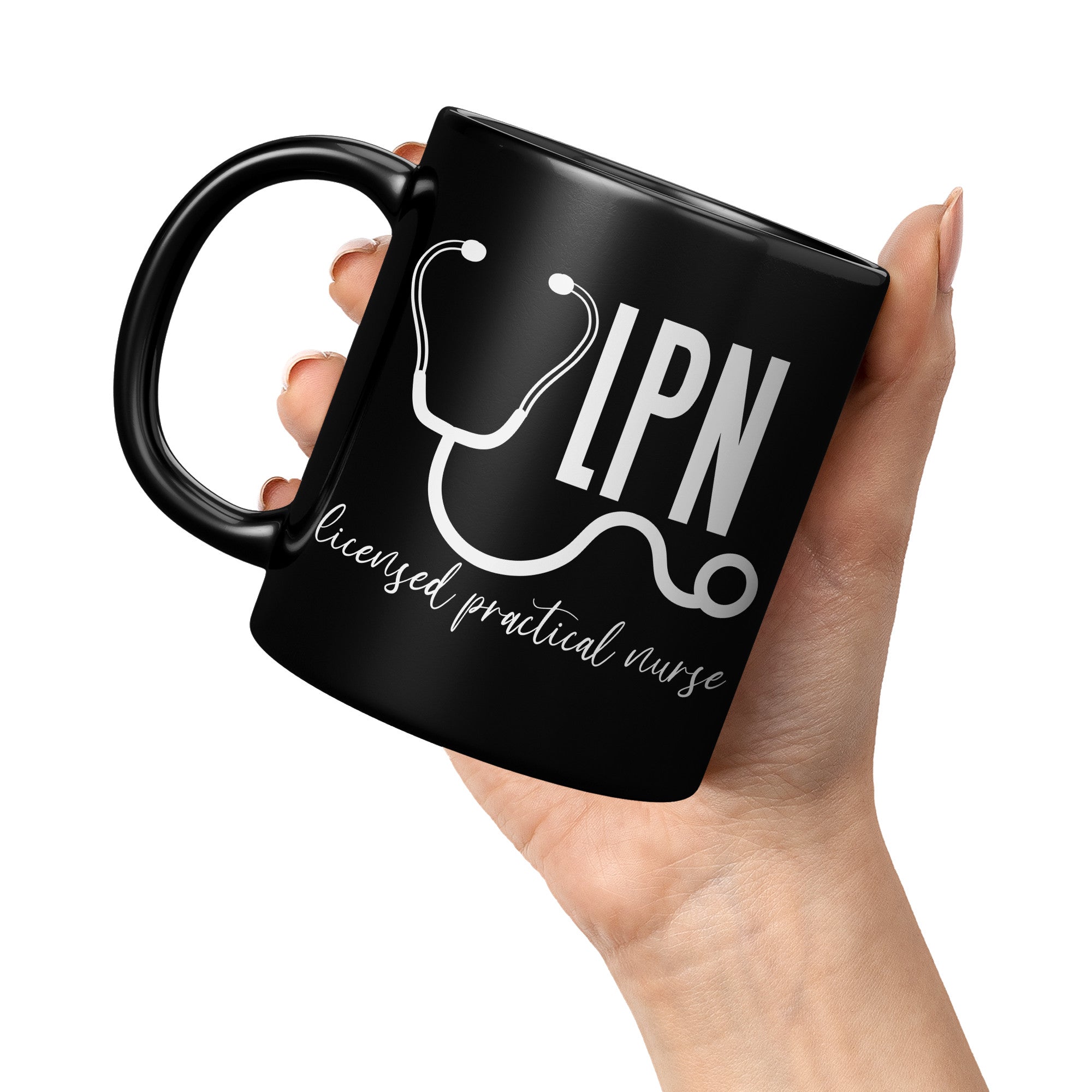 11 oz Black Coffee Mug with 'Licensed Practical Nurse' and Stethoscope Design - Perfect LPN Gift