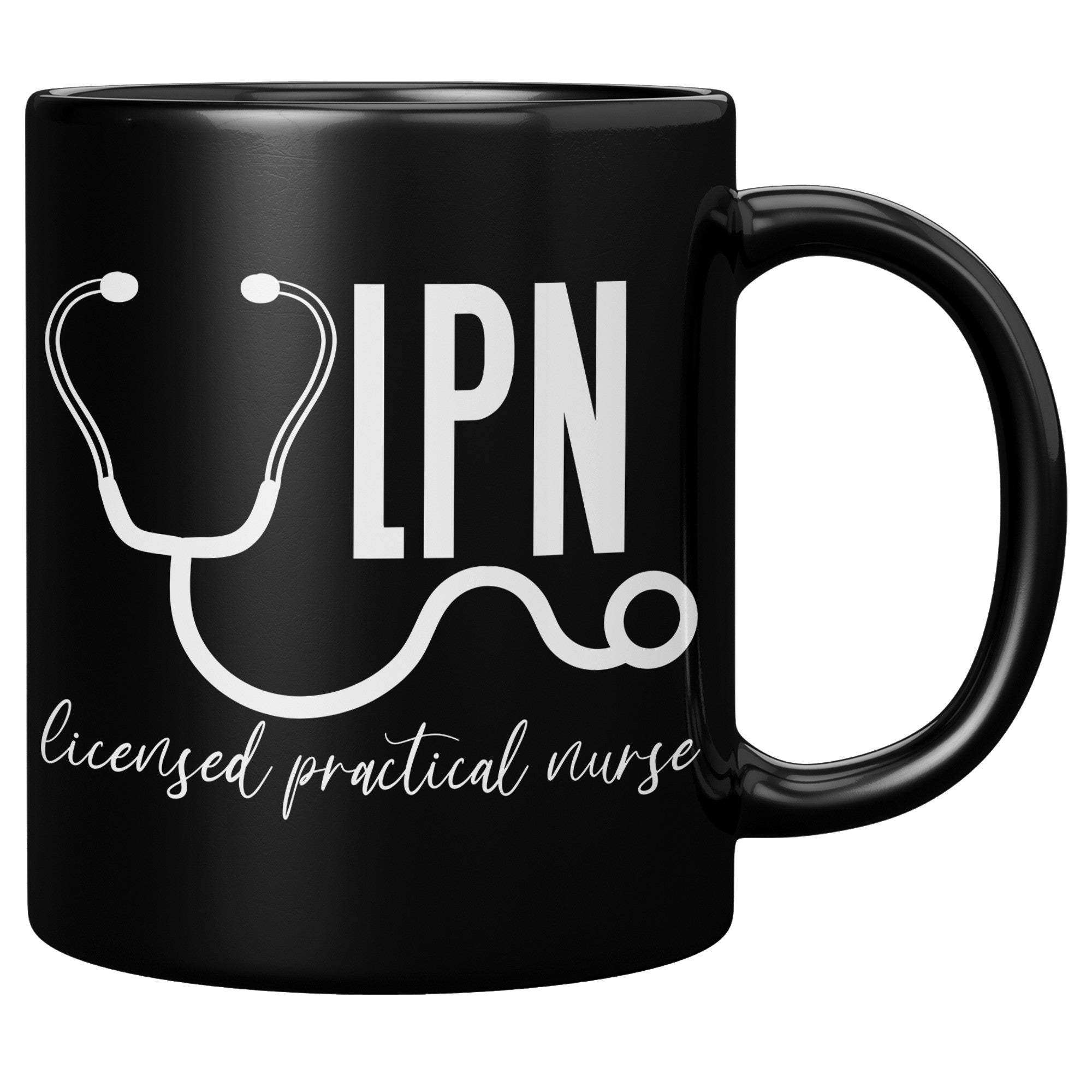 11 oz Black Coffee Mug with 'Licensed Practical Nurse' and Stethoscope Design - Perfect LPN Gift