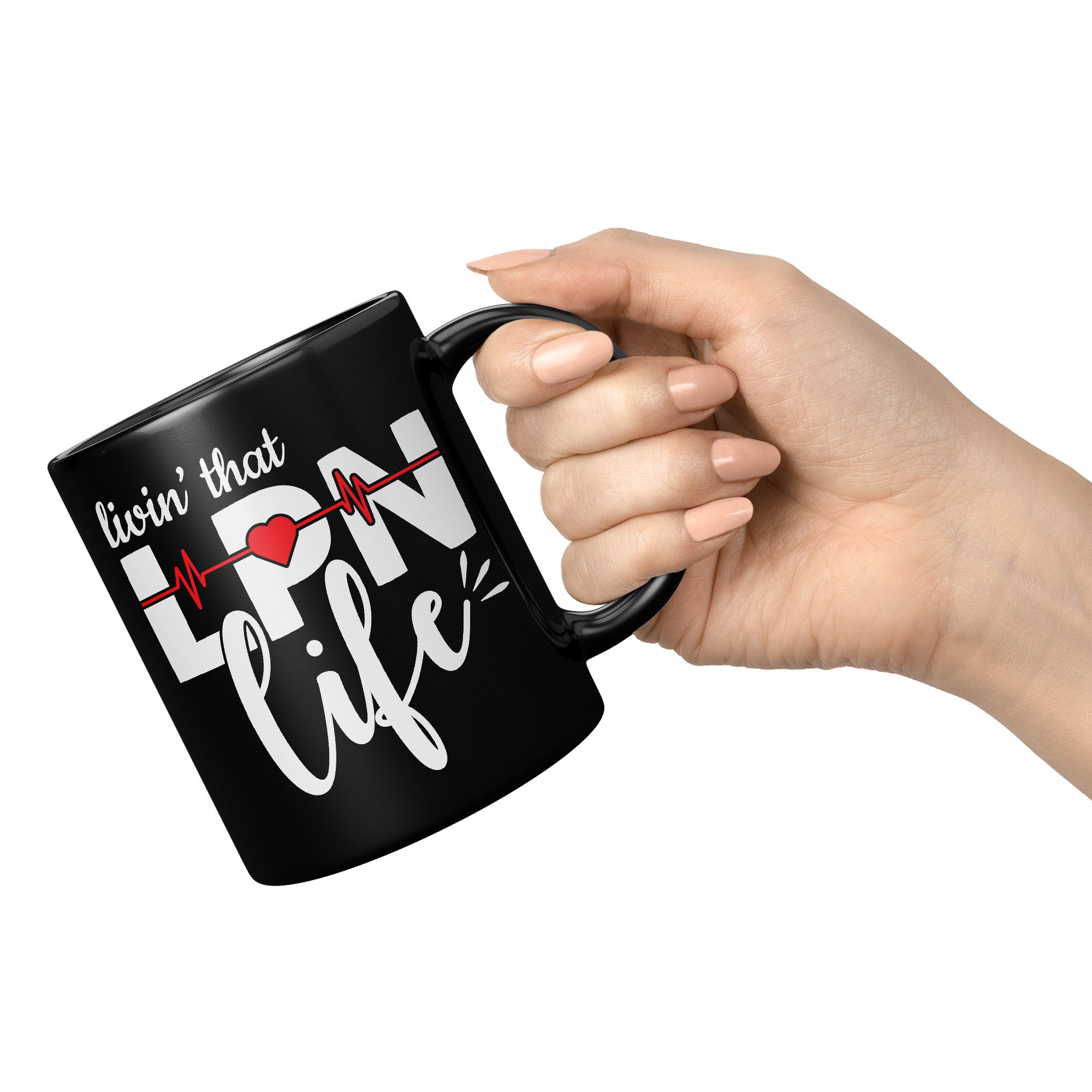 11 oz Black Coffee Mug with 'Livin’ That LPN Life' Design and EKG Monitor – Perfect Gift for Nurses